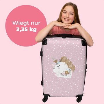 NoBoringSuitcases.com© Koffer Einhorn - Blumen - Gold - Luxus - Mädchen 67x43x25cm, 4 Rollen, Mittelgroßer Koffer für Mädchen, Kinder Trolley