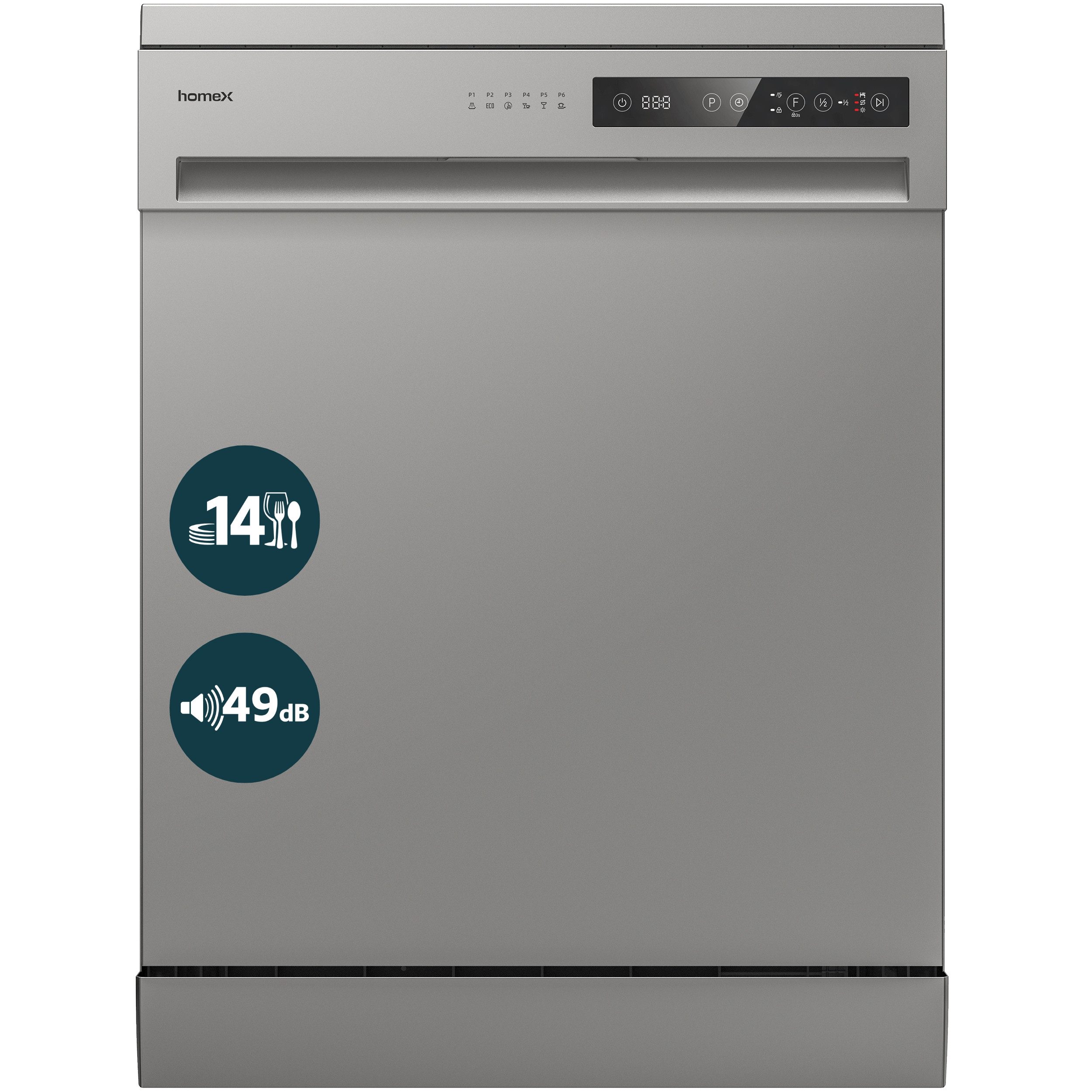 homeX Standgeschirrspüler DWFS601449E-S, 12 l, 14 Maßgedecke, Spülmaschine freistehend 60 cm, 14 Gedecke, AquaStop, unterbaufähig