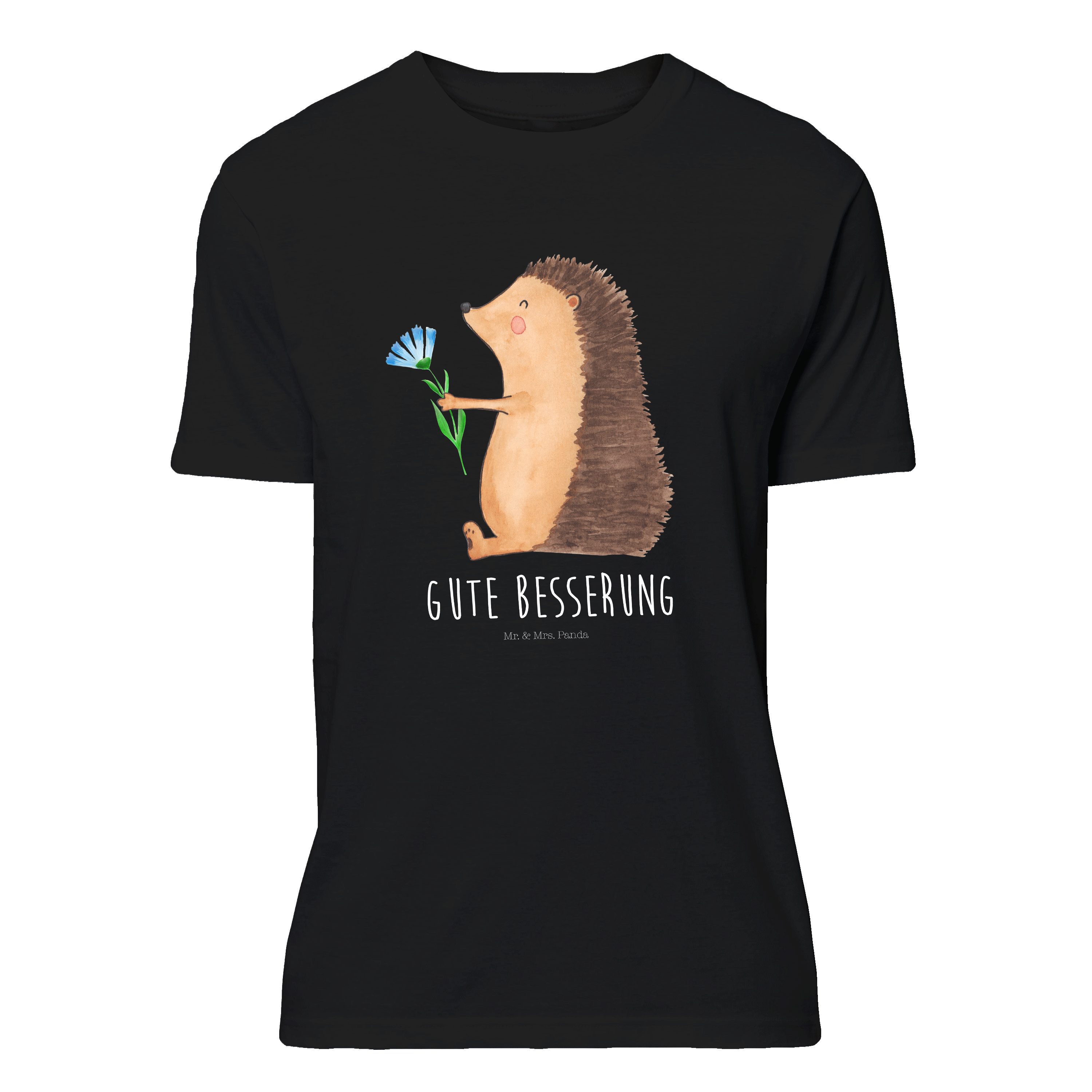 T-Shirt Igel mit Blume - Schwarz - T-Shirt, Shirt
