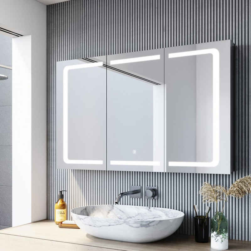 SONNI Spiegelschrank »Spiegelschrank bad mit beleuchtung 105x65cm Edelstahl« mit Touch und Steckdose, 3 türig