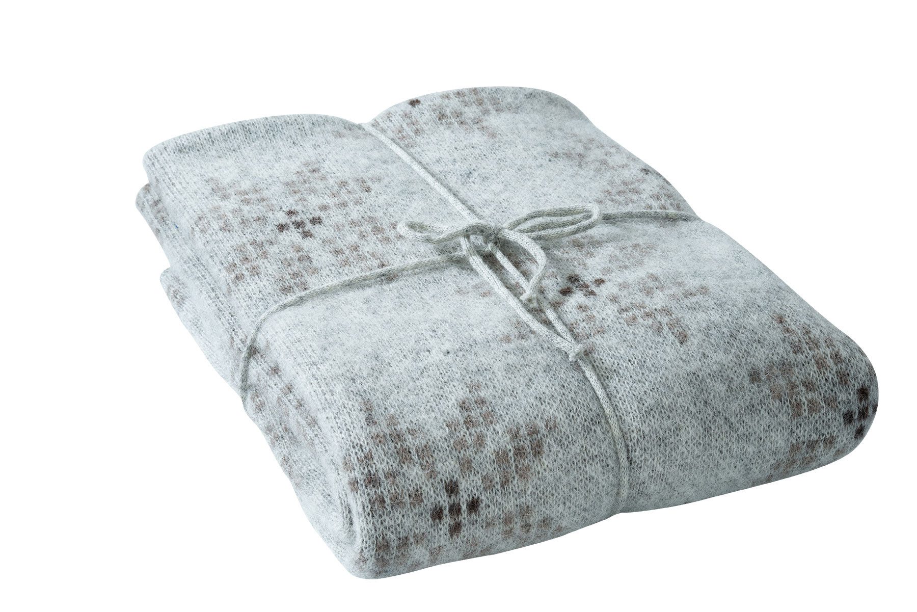 Wolldecke - Nordische Strickdecke mit Muster 8-blättrige Rose - beige braun