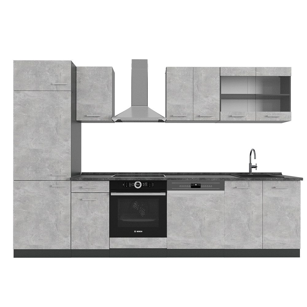 Vicco Küchenzeile R-Line, Beton/Anthrazit, 300 cm, günstig online kaufen