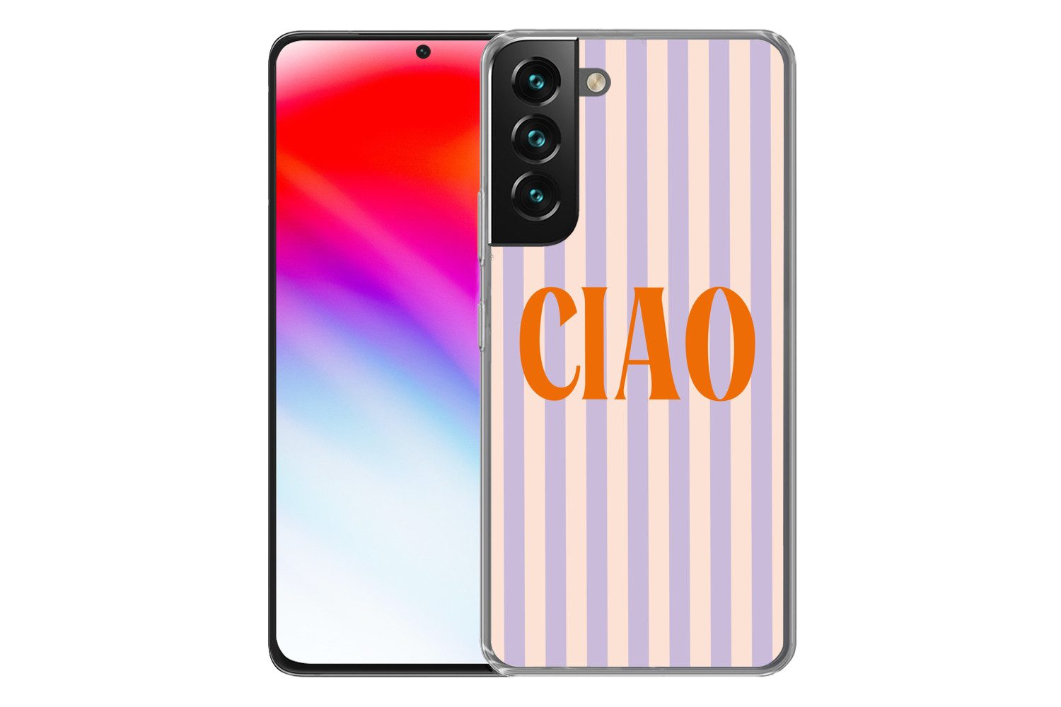 MuchoWow Handyhülle für Samsung Galaxy S22 Plus Ciao - Zitat - Pastell - Streifen, Phone Case, Silikon, Schutzhülle Dünn