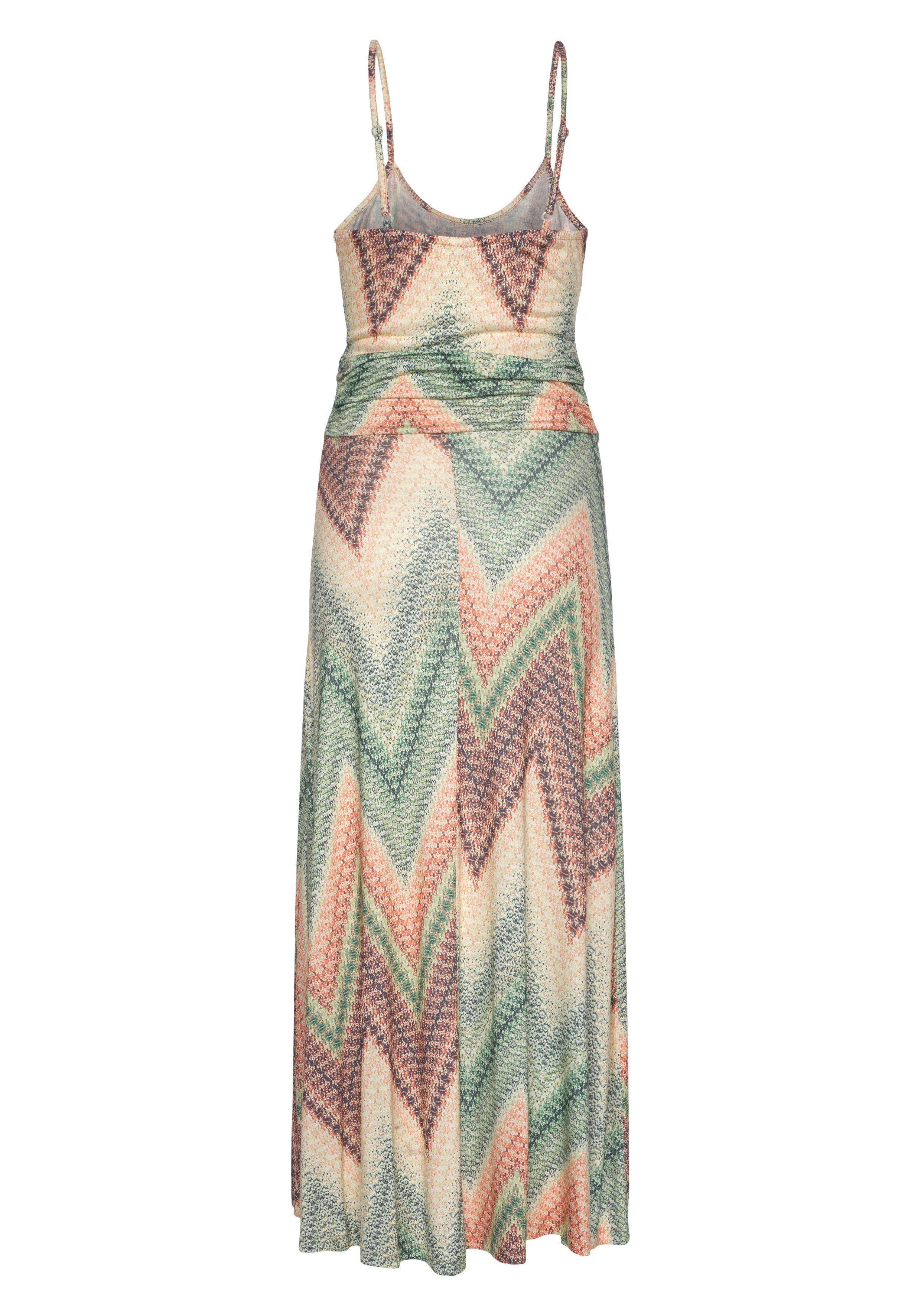 LASCANA Midikleid mit sommerlichem Print und Schlitz, Jerseykleid leichtes Sommerkleid, Strandkleid, Spaghettikleid mit geraffter Taille – Bild 4 von 5