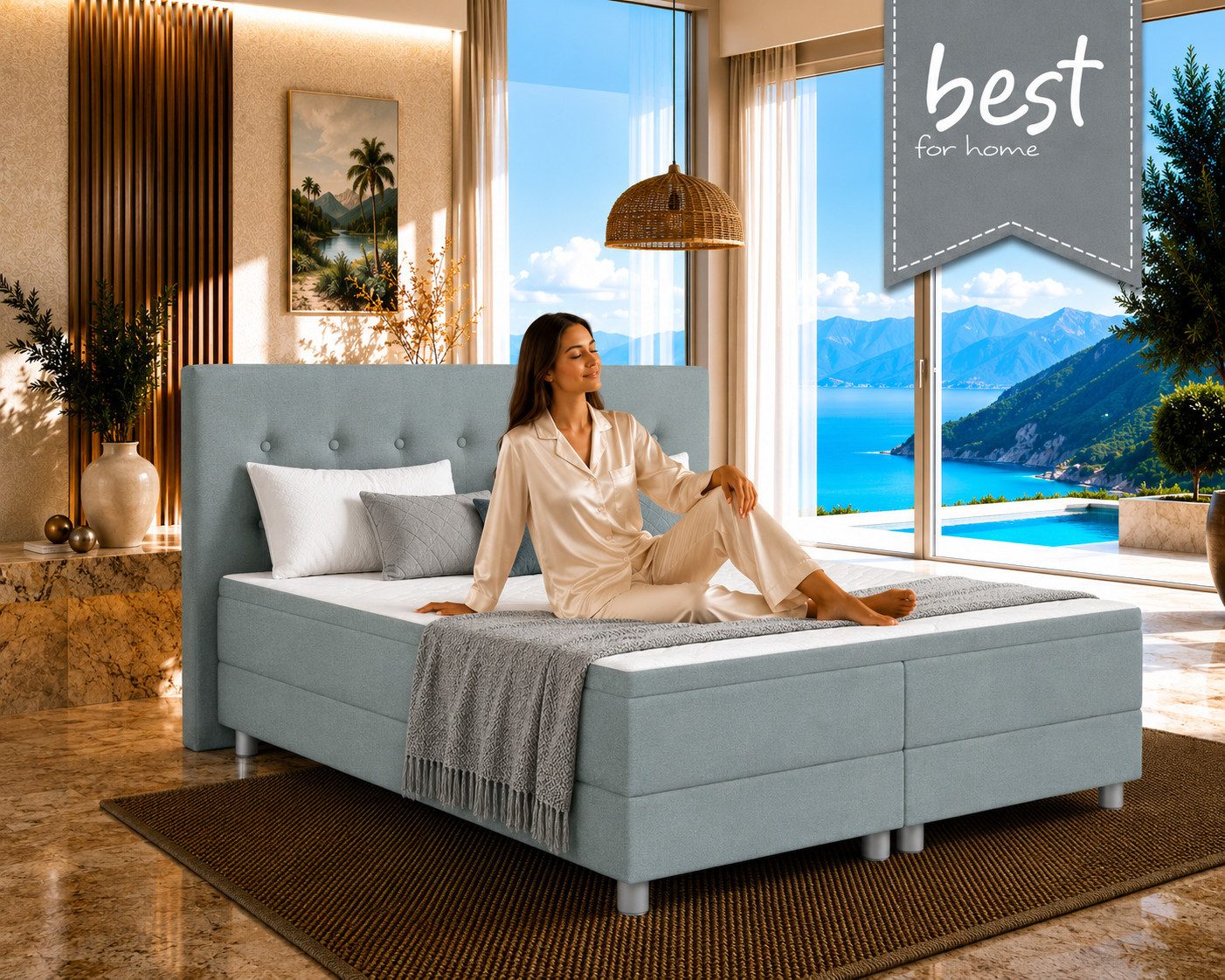 Best for Home Boxbett Neo Sawana Komfortable Bonellfederkernmatratze mit 5 cm Topper (Komplettbett, 4-St., 90x200 120x200 140x200 160x200 180x200 200x200), 7-Zonen-Bonnellfederkernmatratze, ergonomischer Schlafkomfort