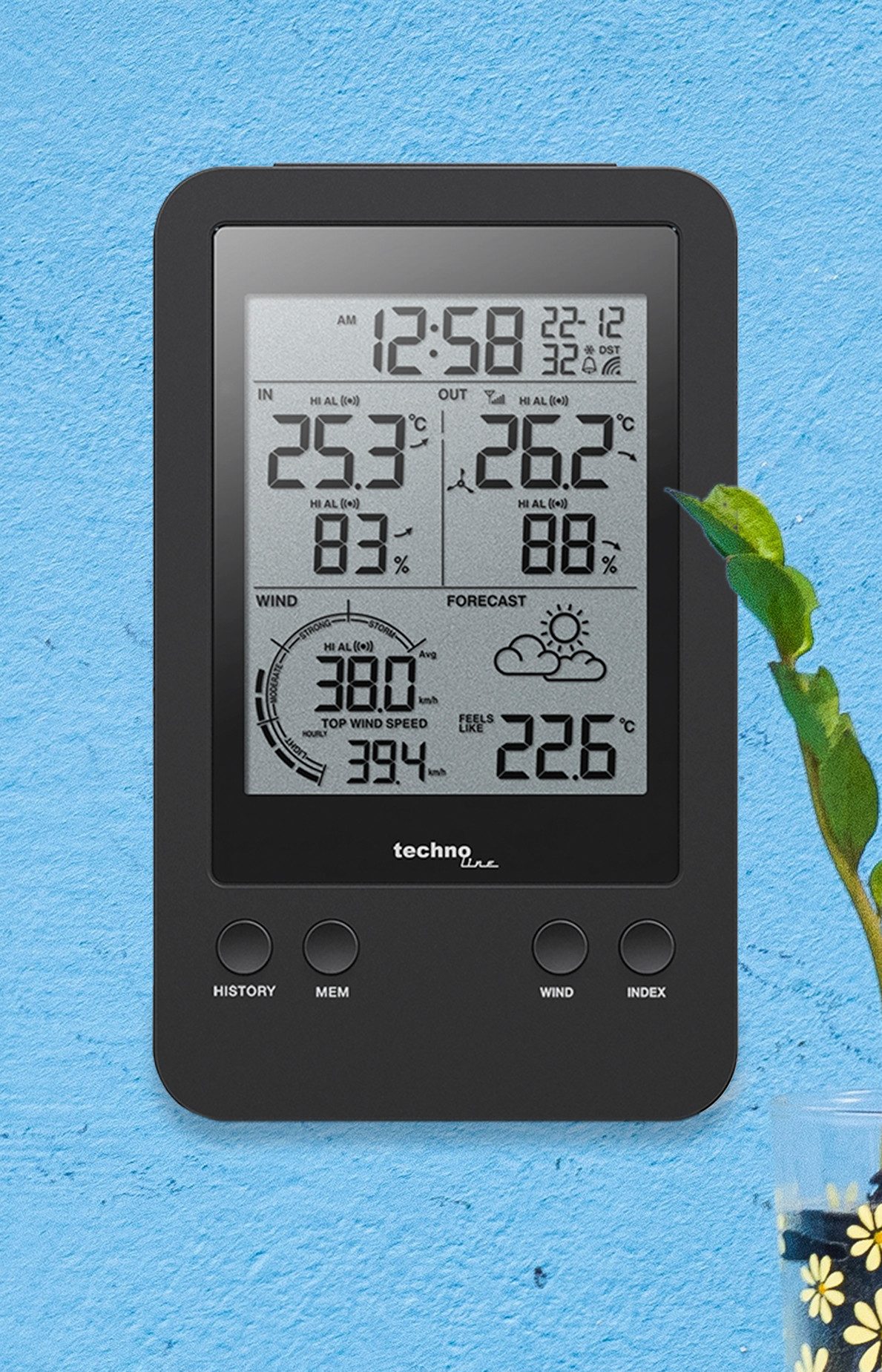 technoline WS 9008 Wetterstation (inklusive Außensender, Wetterstation mit Windgeschwindigkeit und -historie)