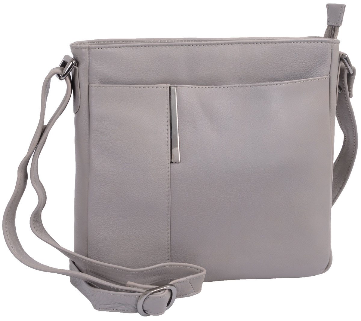 Handtasche Graue Leder Umhängetasche Damen mit Reißverschlussfach