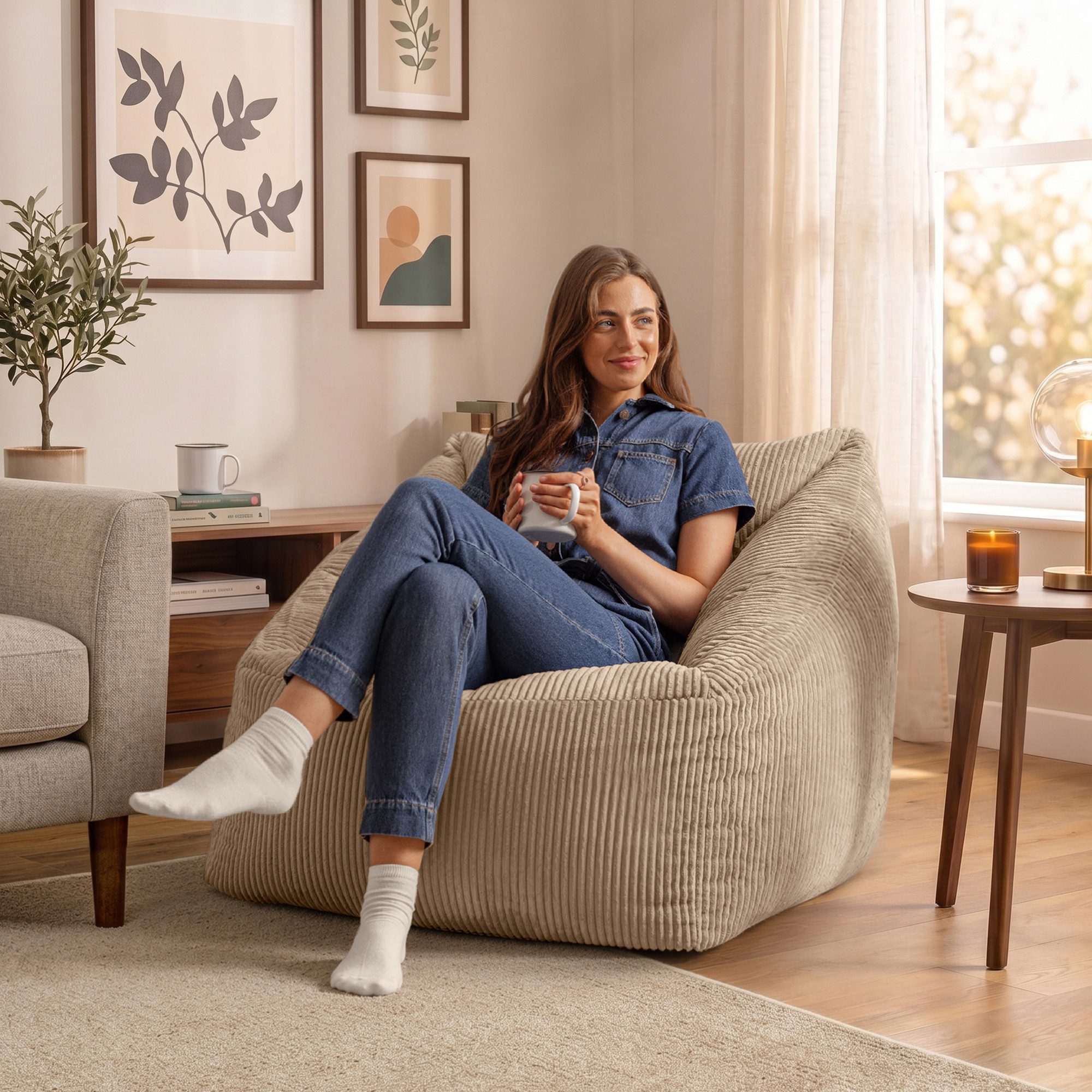 icon Sitzsack Riesen Sessel aus Cord Flauschig „Natalia", Sitzsack XXL, Made in Germany, für Erwachsene & Kinder, für Wohnzimmer