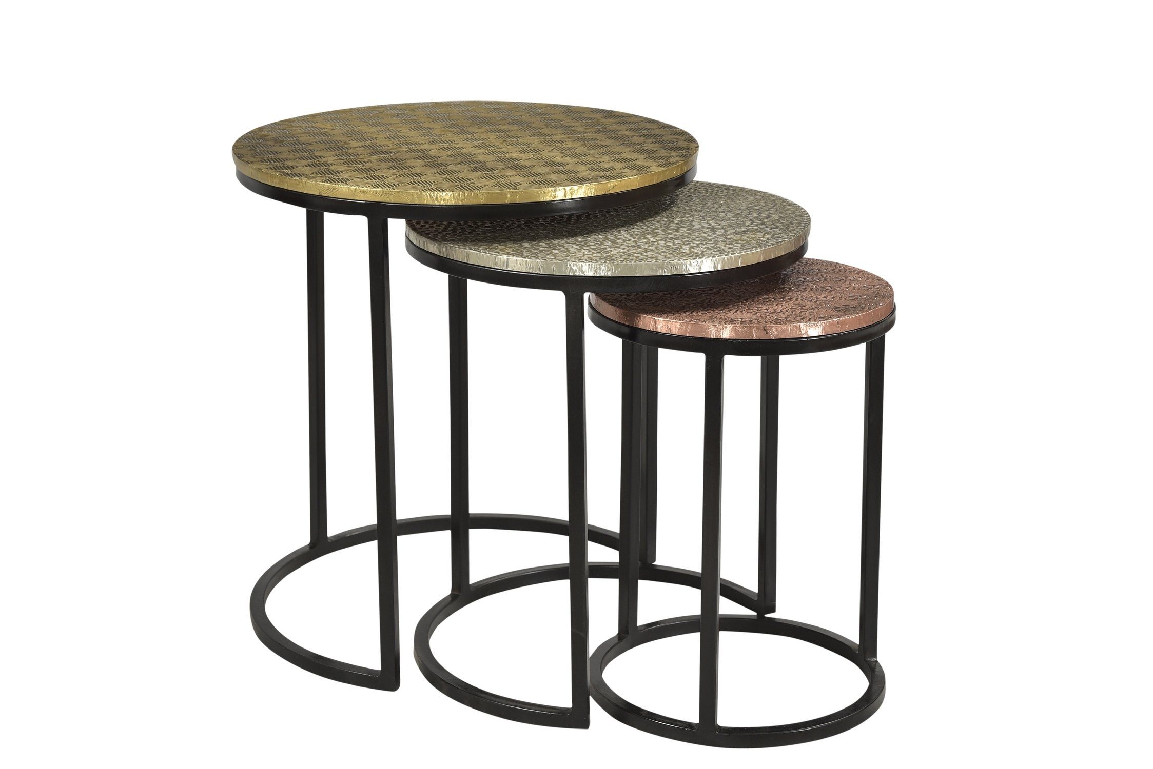 TPFLiving Beistelltisch runde Form (Maße der beiden kleineren Tische: 38x38x44 cm und 28x28x39 cm, Couchtisch - Sofatisch - Kaffeetisch - Ablagetisch), Platte Mango + MDF, Gestell Metall