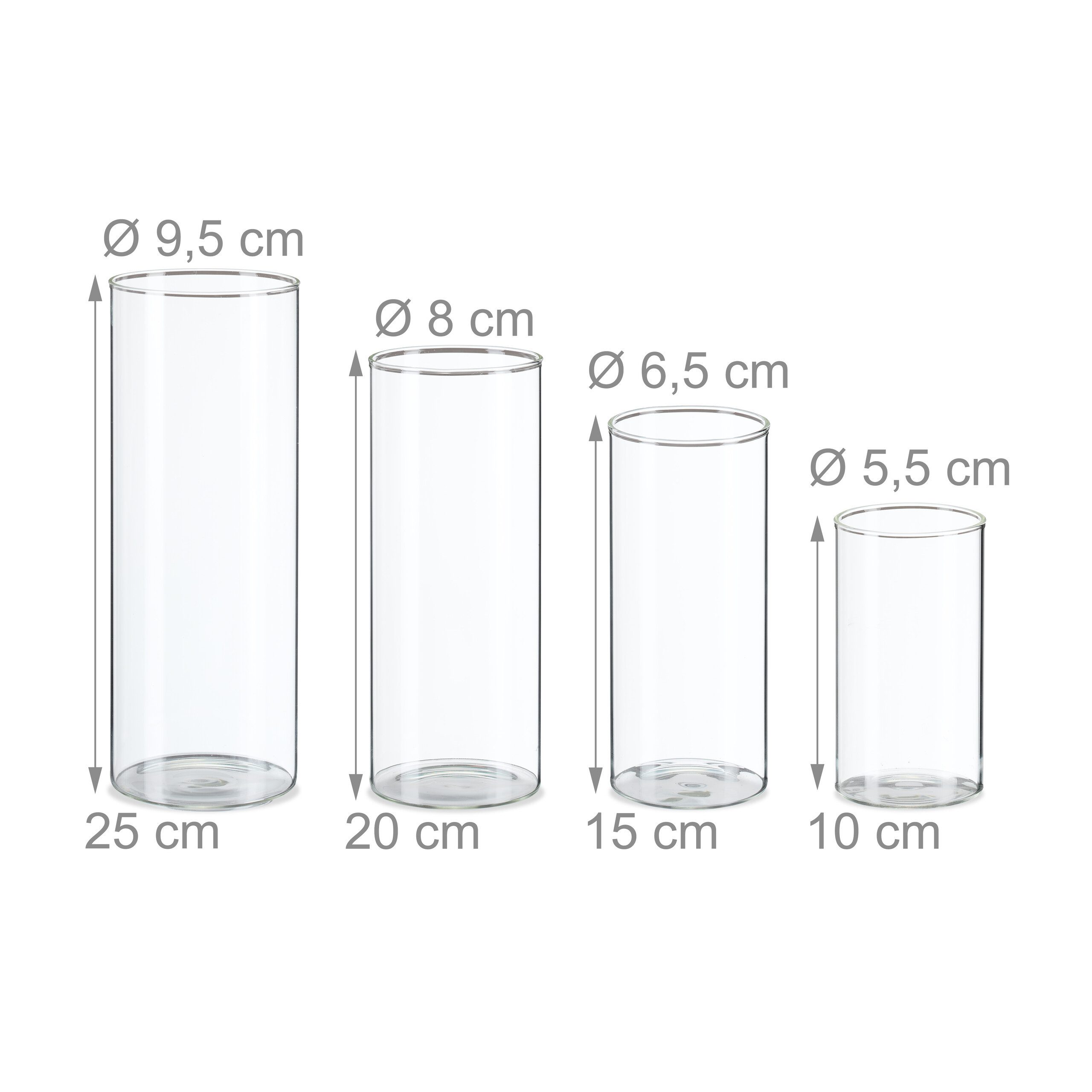 relaxdays Tischvase Vasen aus Glas in 4 Größen (4er Set, 4 St) – Bild 4 von 5