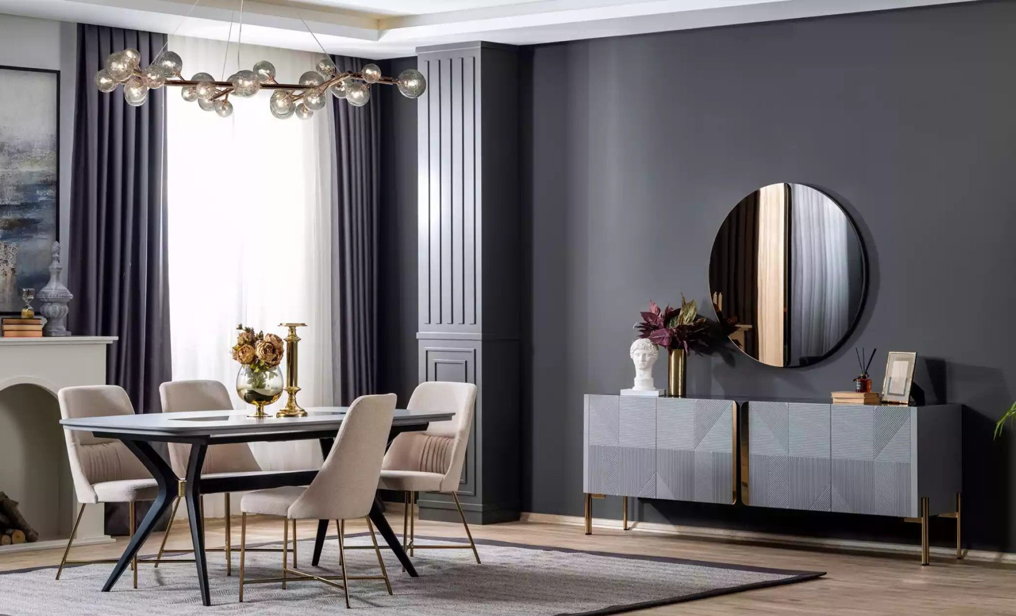 Essgruppe Holz Esszimmer Set 7tlg mit Tisch und 4 Stühlen im Design