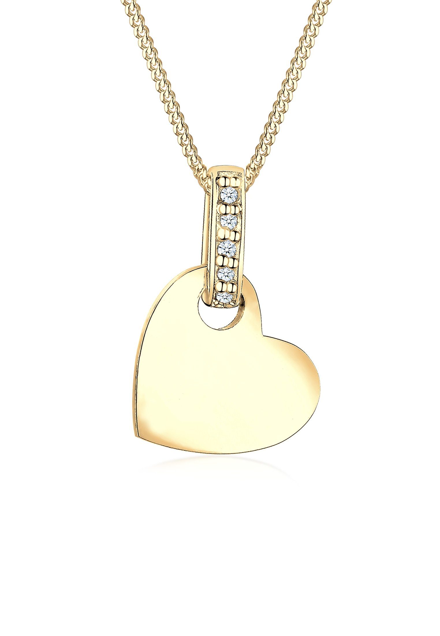 Elli DIAMONDS Kette mit Anhänger Herz Liebe Diamant (0.025 ct) 925 Silber, Herz Gold