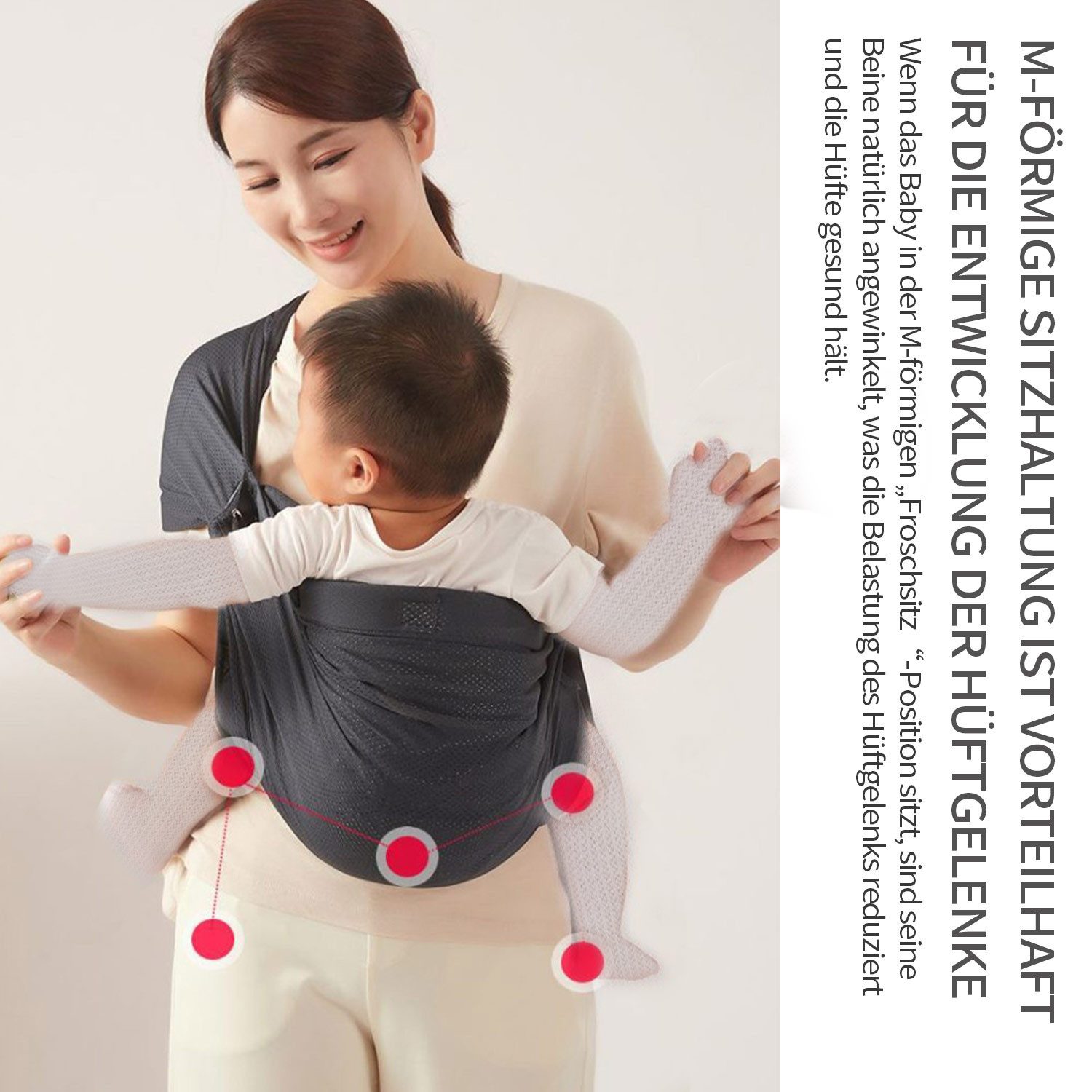 Refttenw Babytrage Seitlich Ergonomische Babytragetuch Atmungsaktiv Verstellbar, mit Staufach, Wirbelsäulengerecht & rückenschonend