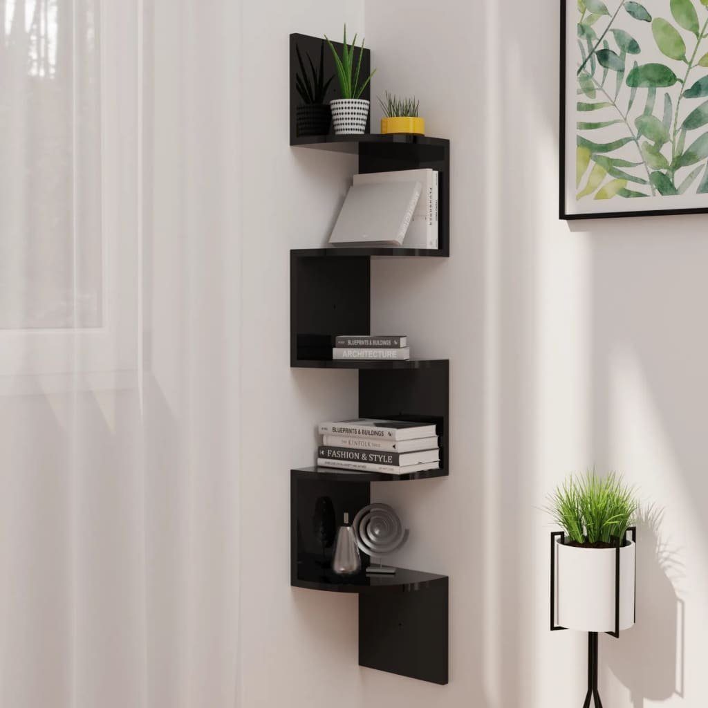 furnicato Wandregal Wand-Eckregal Hochglanz-Schwarz 19x19x123 cm günstig online kaufen