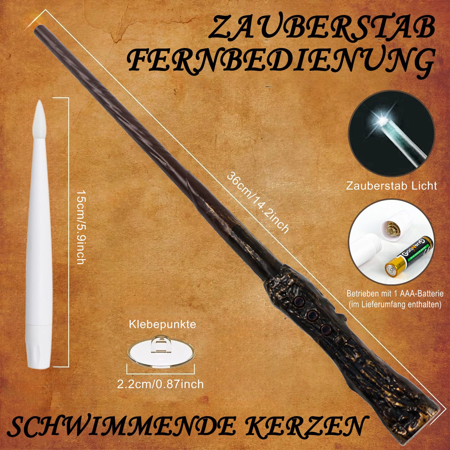 Gotoll LED-Kerze K-MFLZ 12pcs Schwebende Kerzen mit Zauberstab-Fernbedienung (Weihnachtsbaumkerzen weihnachtsdeko halloween kerzen, mit timer und Batterie), LED Christbaumkerze