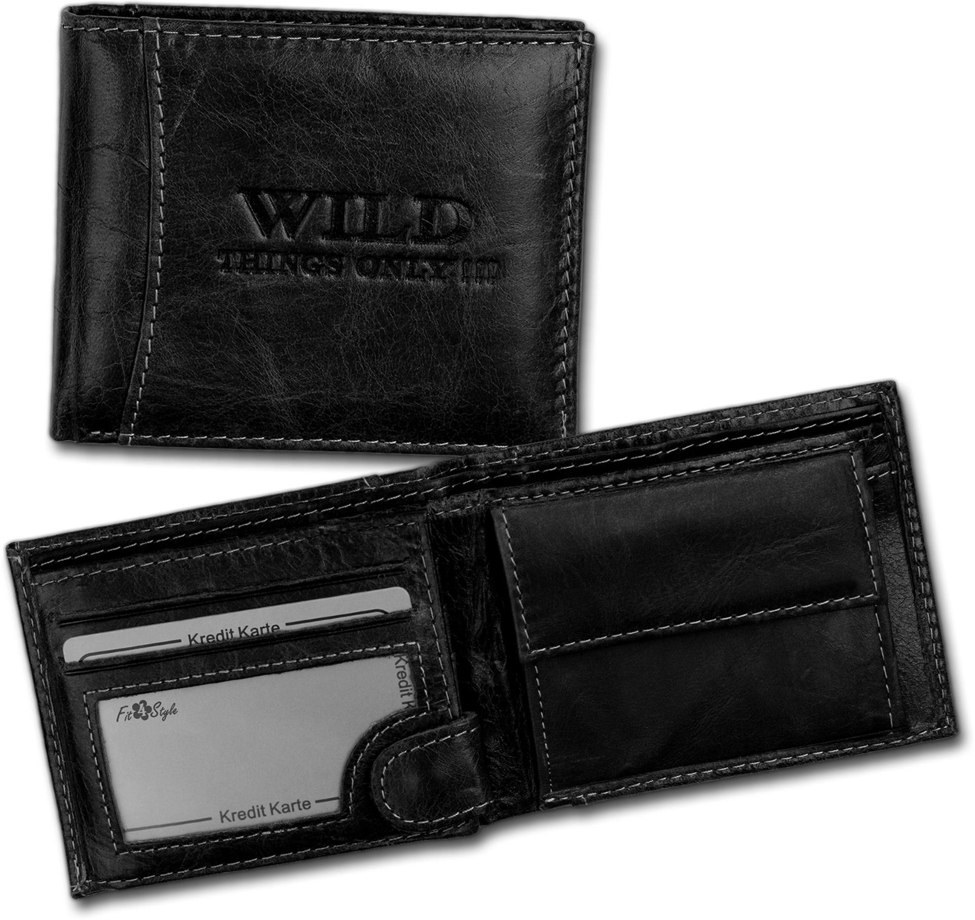 Wild Things Only !!! Geldbörse Wild Things Only Leder RFID Blocker (Portemonnaie, Portemonnaie), Portemonnaie aus Echtleder schwarz, Größe ca. 10,5cm