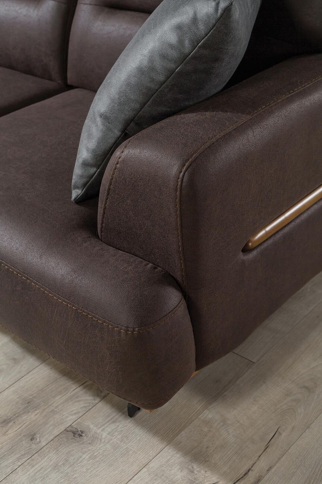 3 Teile, Sitz Sofa Couch Made Modern in Dreisitzer, Sitzpolster 1 Sofa Möbel Leder Braun JVmoebel Europa