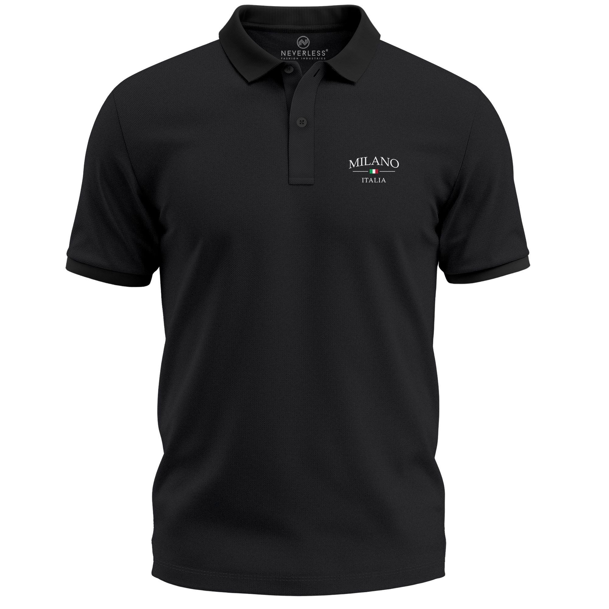 Neverless Poloshirt Poloshirt Herren mit Aufdruck Milano Italia Italien Fla günstig online kaufen