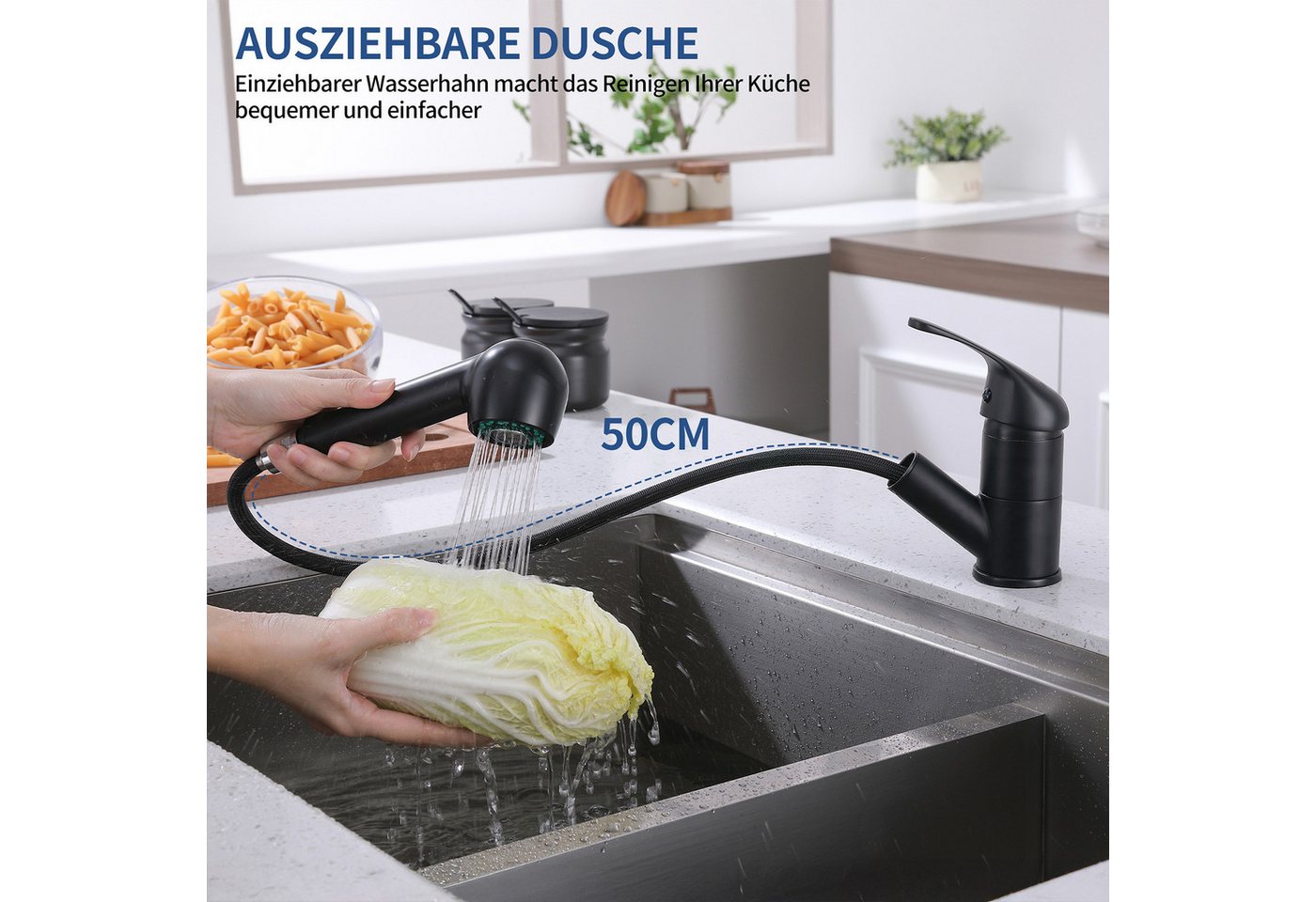 Thumbnail - HOMELODY Spültischarmatur Hochdruck Wasserhahn Küche 180° Küchenarmatur mit Ausziehbarer Mischbatterie mit Dual-Spülbrau...