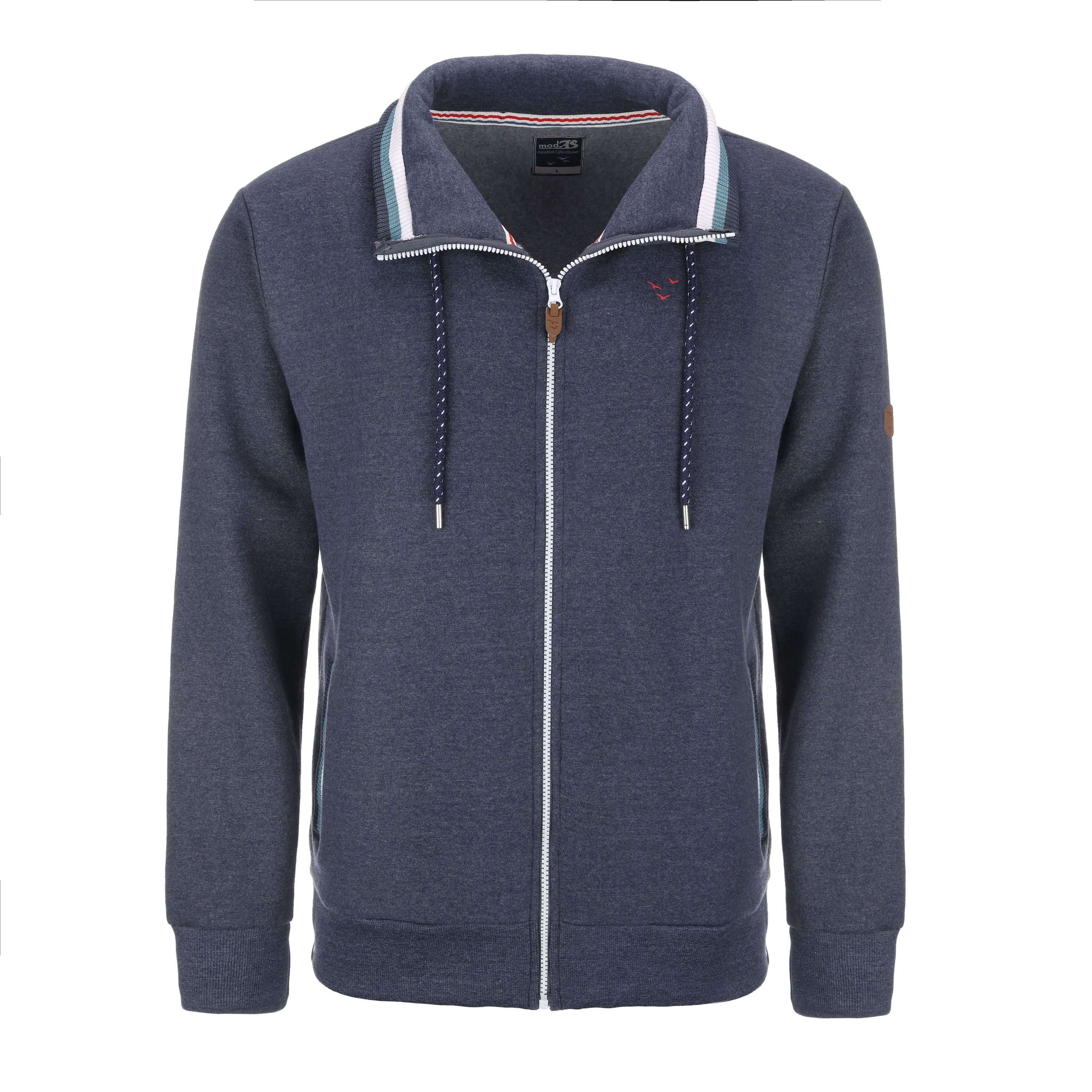modAS Sweatjacke 40802 Herren Shirtjacke uni ohne Kapuze - Strickjacke mit Reißverschluss