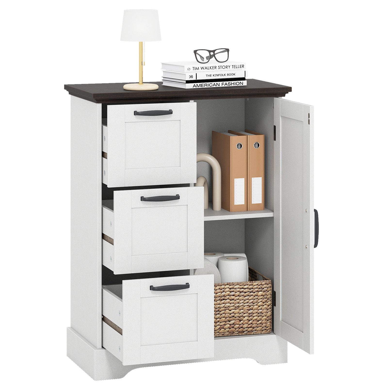 COSTWAY Kommode, Buffetschrank mit Tür & 3 Schubladen Sideboard 60x30x80cm