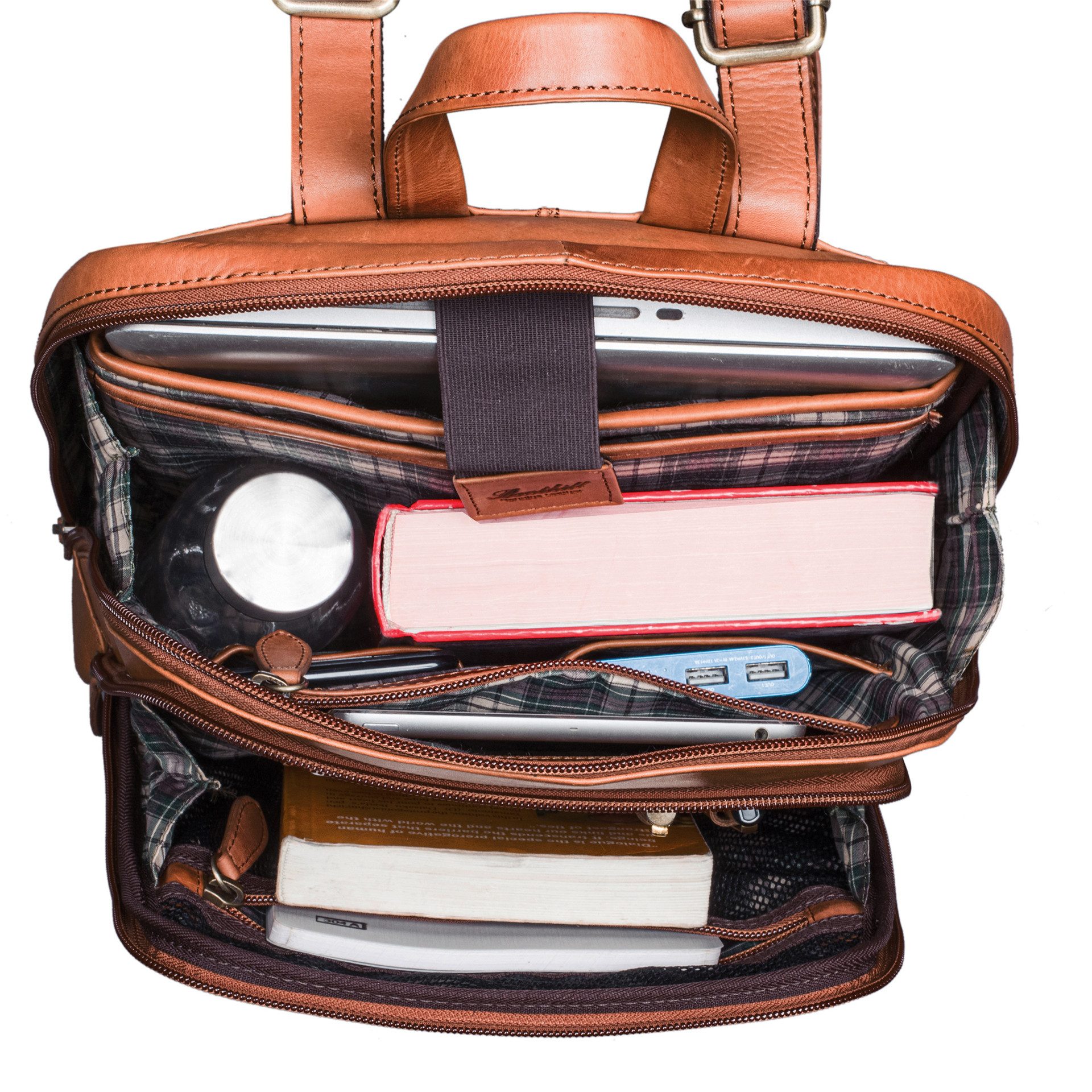 Benthill Rucksack Rucksack Echt Leder Damen Herren Daypack Backpack Lederrucksack, Reißverschlussfach