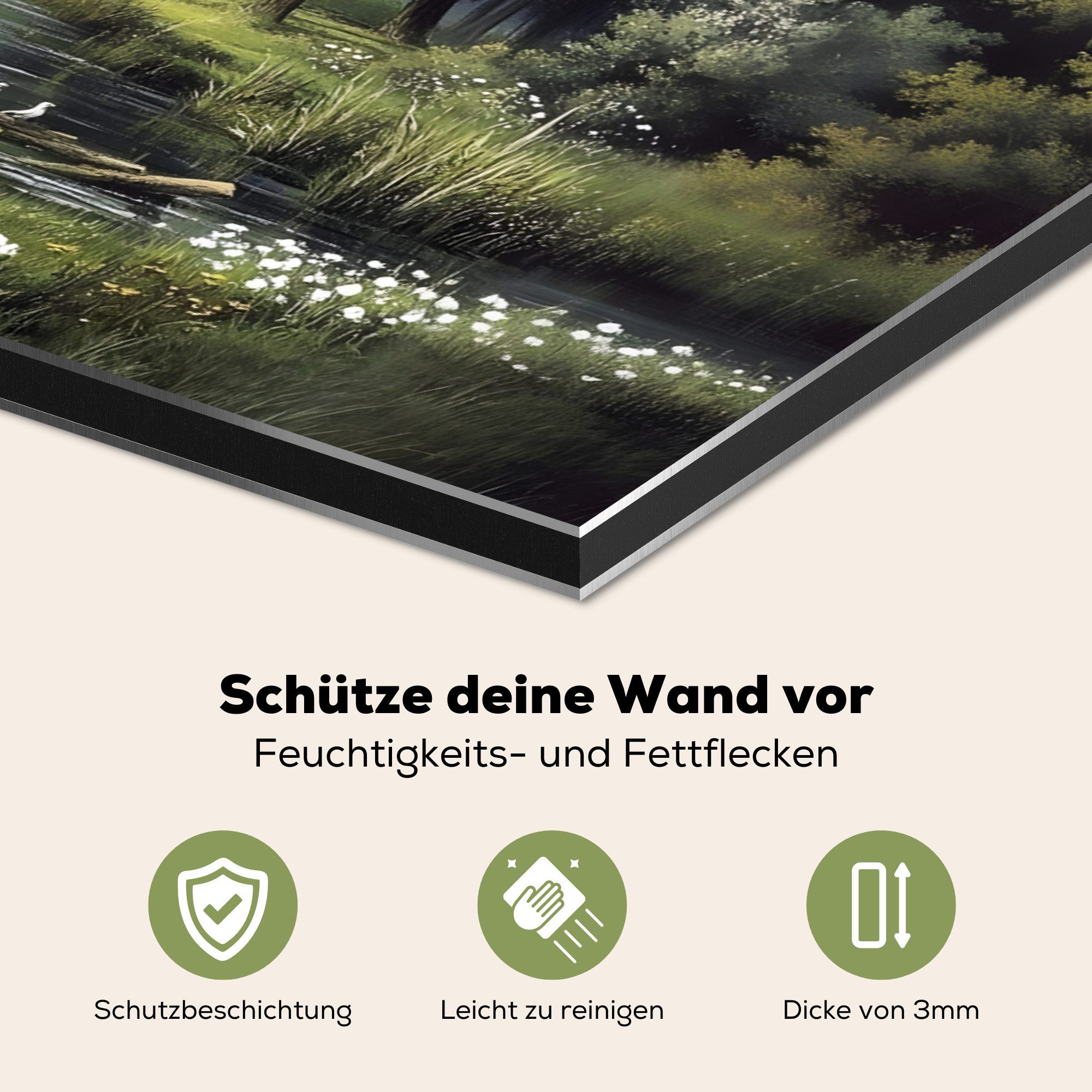 KitchenYeah Küchenrückwand Sandiger Weg - Grüne Landschaft - Wasser, (1-tlg), Spritzschutz Küchenrückwand, Wandschutz, 60x30 cm