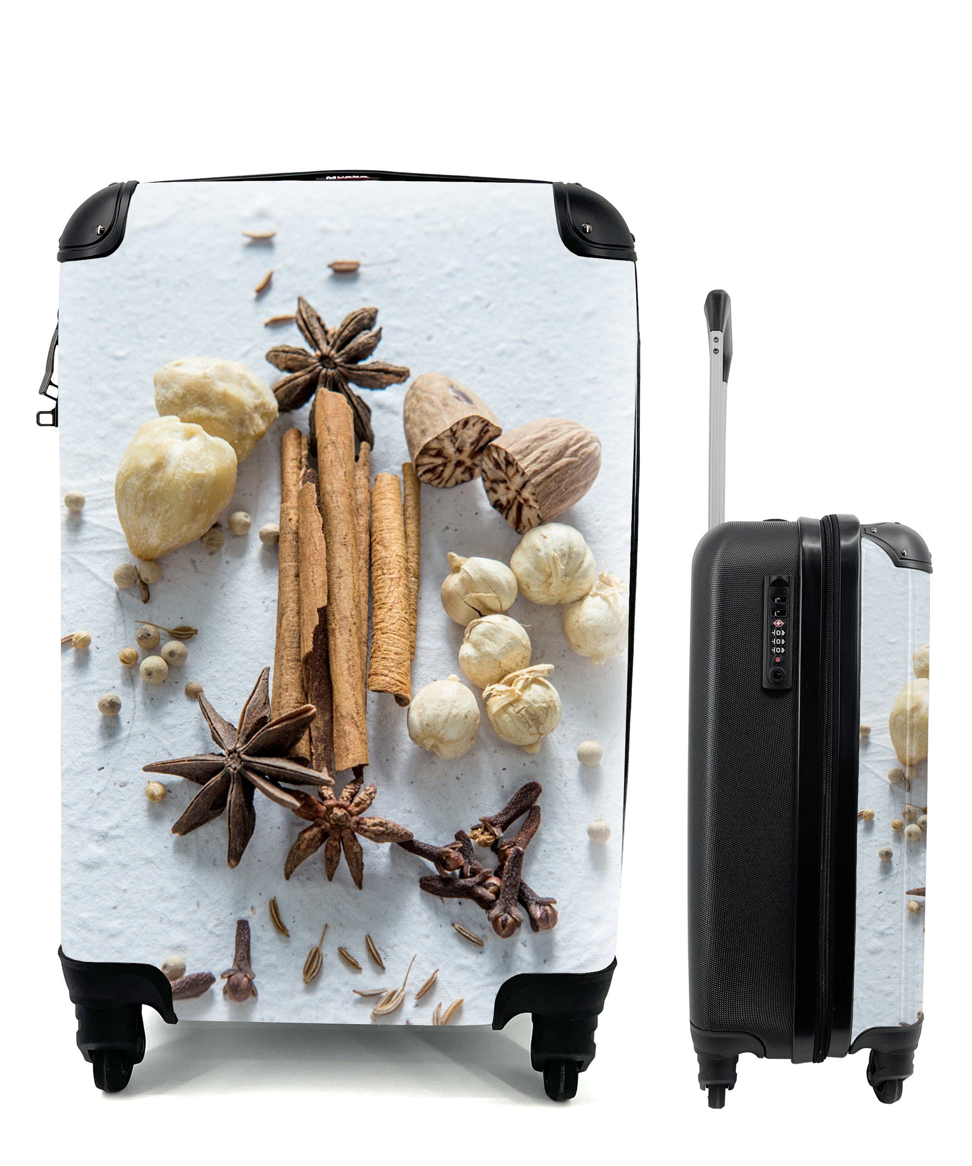 MuchoWow Handgepäckkoffer Kräuter auf hellem Hintergrund, 4 Rollen, Reisetasche mit rollen, Handgepäck für Ferien, Trolley, Reisekoffer