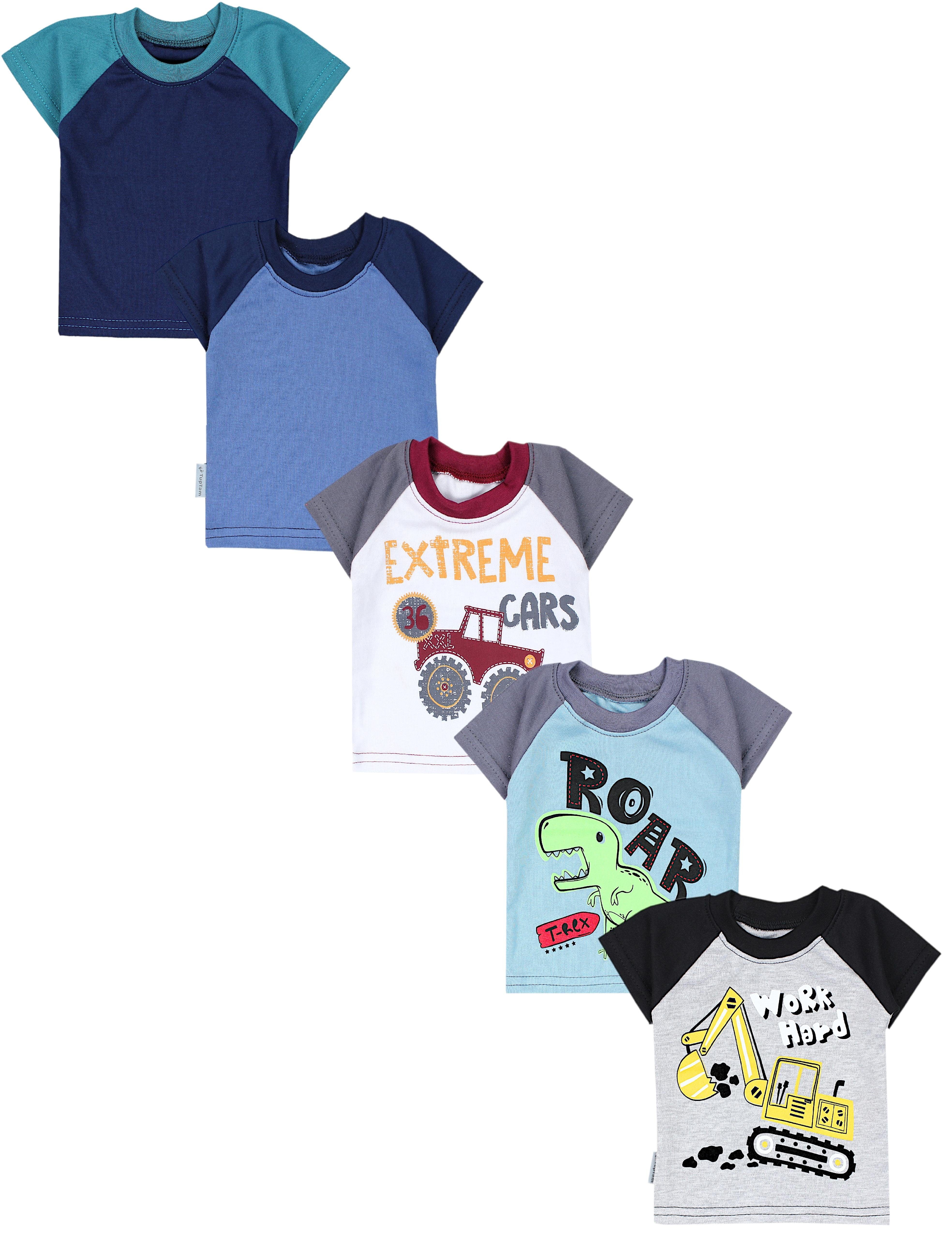 TupTam T-Shirt TupTam Baby Jungen Kurzarm T-Shirt 5er Set (5-tlg) Bagger Monster Tuck Dino Grau Blau Grün