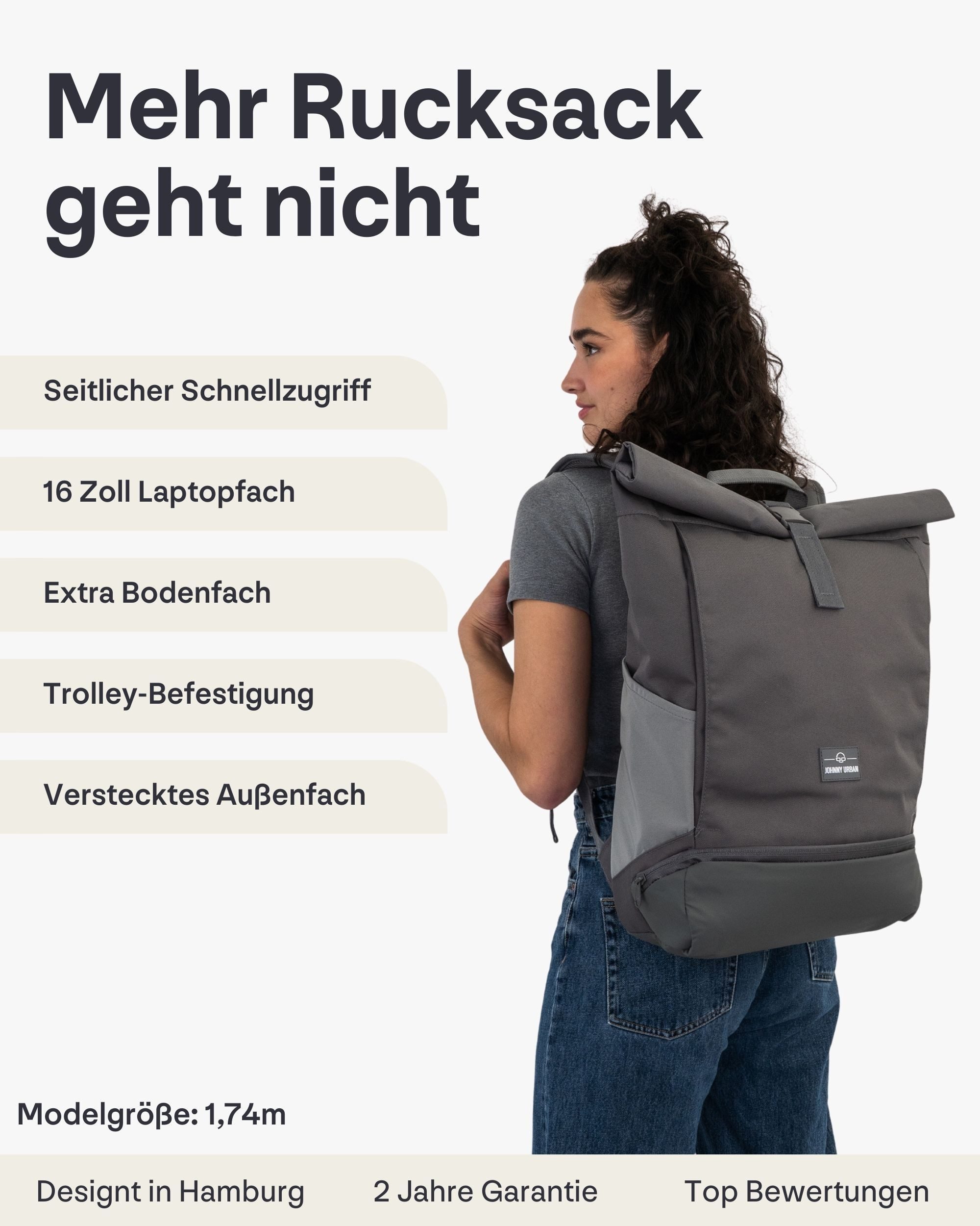 Johnny Urban Cityrucksack Allen Large Rolltop mit Laptopfach (1-tlg), Wasserabweisend