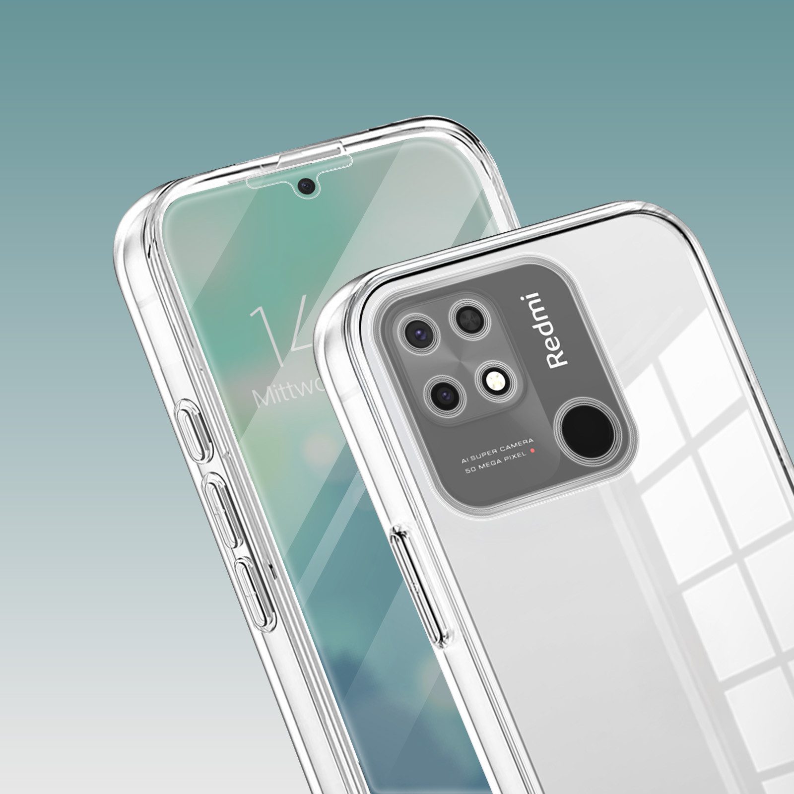 Tec-Expert Handyhülle 360 Grad Hülle für Xiaomi Redmi 10C 6.71 Zoll, 6.71", Rundum Schutz Cover Case Hülle Transparent