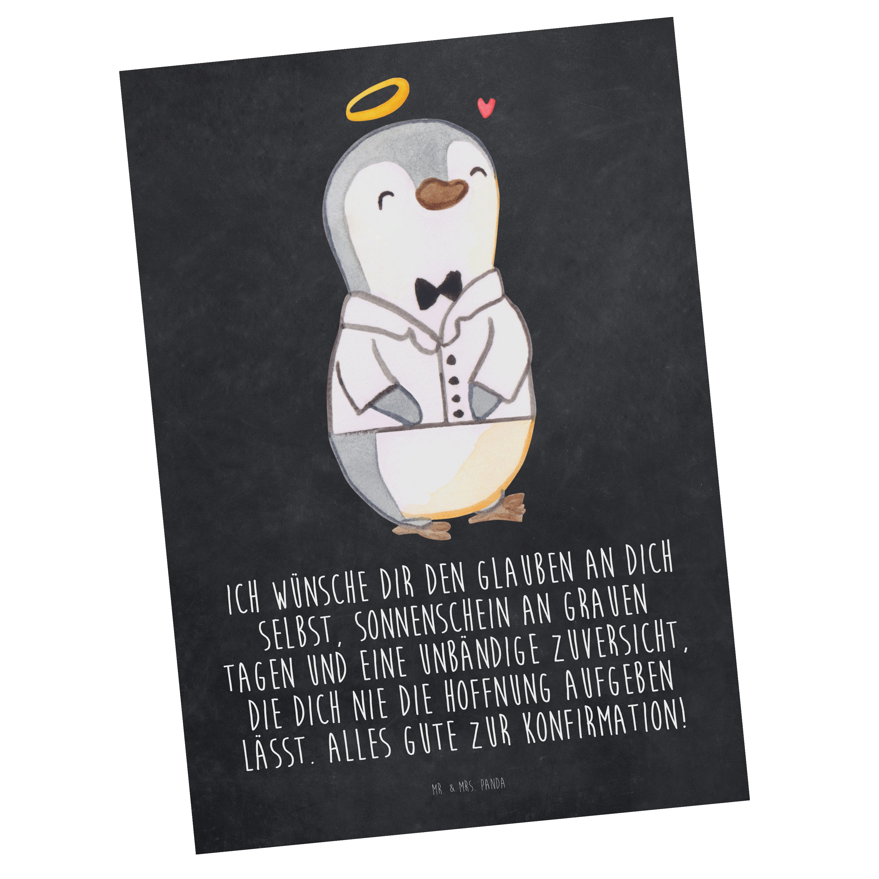 Mr. & Mrs. Panda Postkarte Pinguin Konfirmation Hemd - Kreidetafel - Geschenk, Hoffnung, Konfirm
