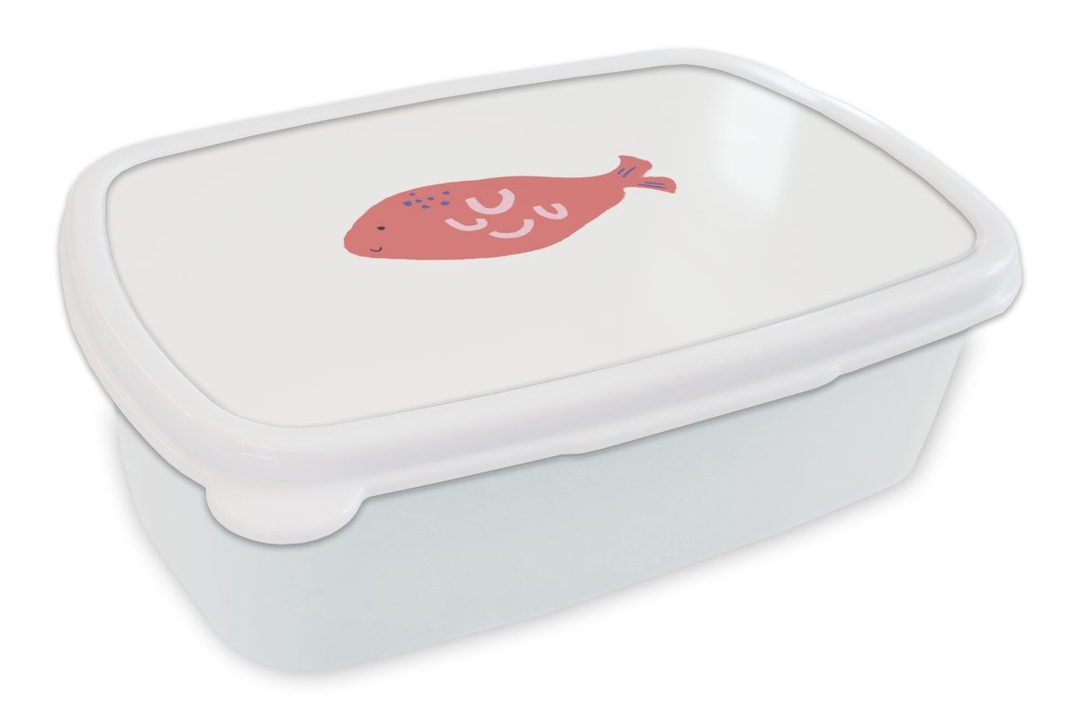 MuchoWow Lunchbox Fisch - Rosa - Pastell, Kunststoff, (2-tlg), Brotbox für Kinder und Erwachsene, Brotdose, für Jungs und Mädchen weiß