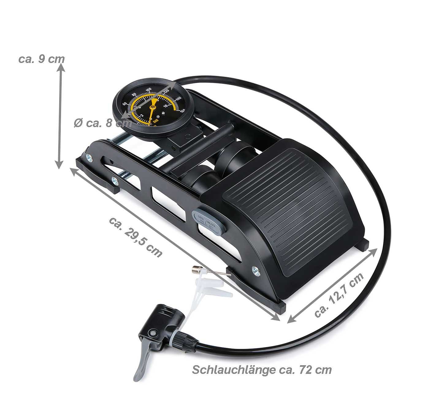 Dunlop Fahrradpumpe Fußpumpe mit Manometer 11 Bar 160 PSI (Luftpumpe mit Schrader-, Presta-, Dunlop-Adapter, Luftpumpe mit Schrader-, Presta-, Dunlop-Adapter), Fußluftpumpe Autoreifen, Fahrrad, Ball, Motorrad, Luftmatratzen