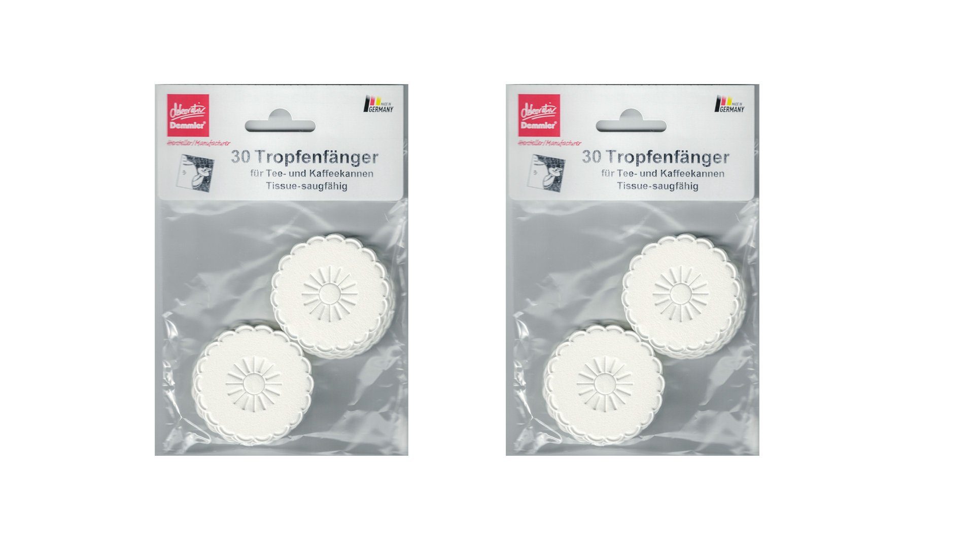 Demmler Topfuntersetzer 2er Tropfenfänger weiß - 60 Stück, fängt an Kannen herunterlaufende Tropfen auf - Made in Germany