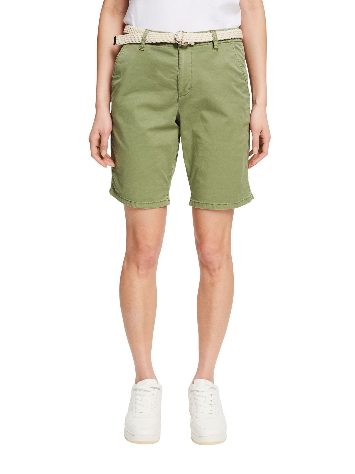 Esprit Shorts Shorts mit KHAKI LIGHT (1-tlg) Flechtgürtel