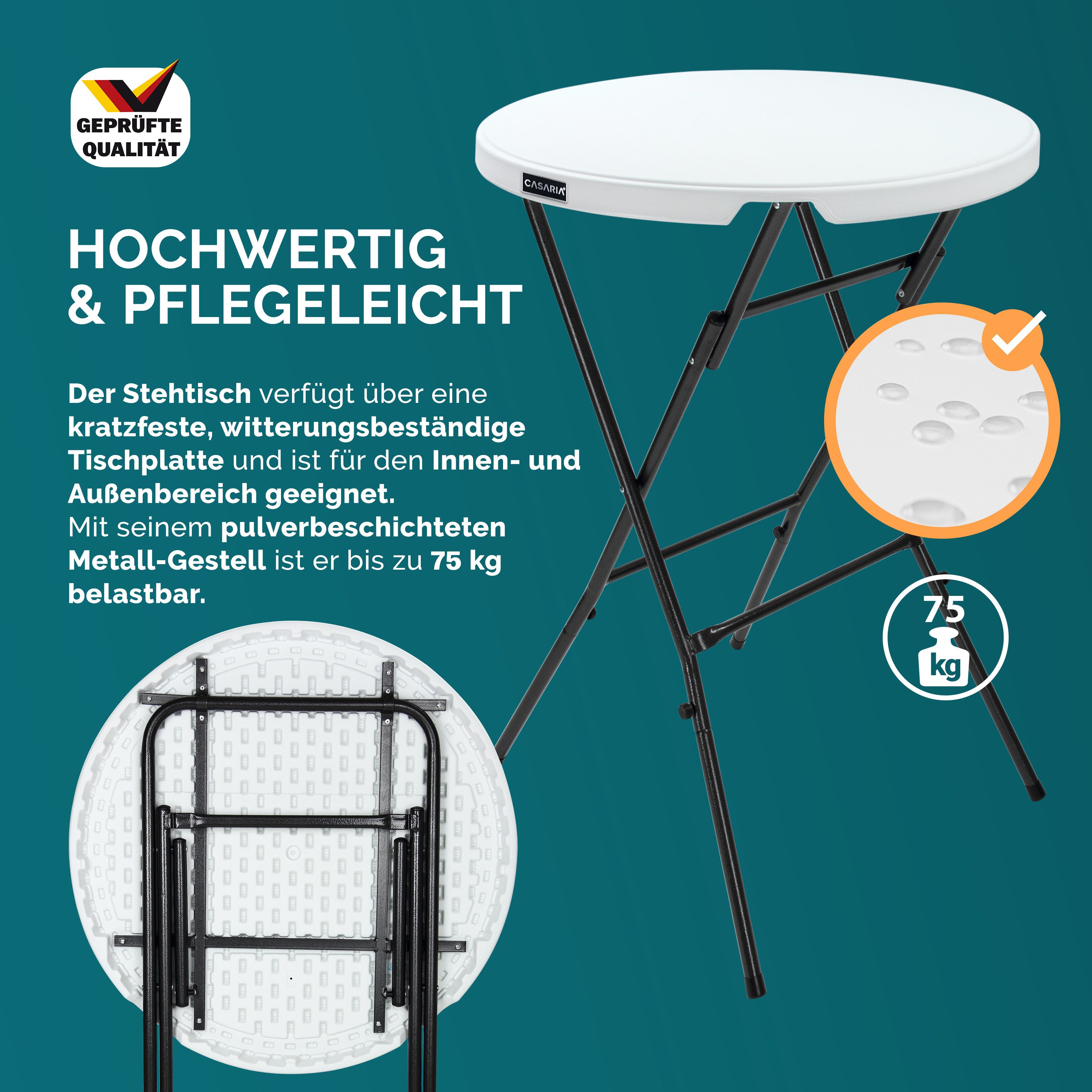Casaria Stehtisch, mit Husse Weiß Klappbar Rund 110 cm Hoch Outdoor Garten Klapptisch