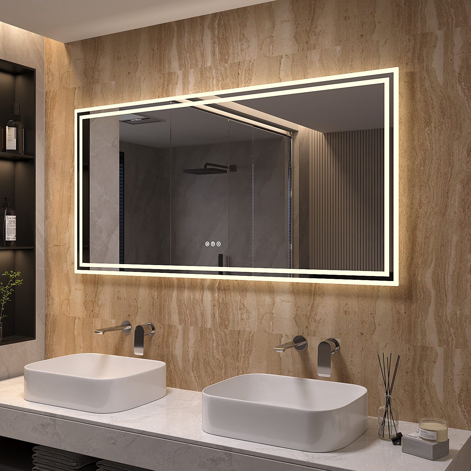 AQUABATOS Badspiegel LED Badspiegel IP44 mit Touchschalter Dimmbar Abgerundete/Scharfe Ecke (LED Badspiegel 160x70 140x70 100x70 cm mit Beleuchtung Lichtspiegel – Bild 2 von 5
