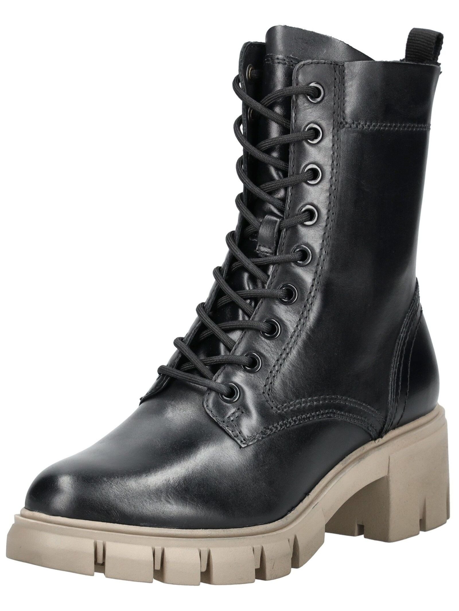 Stiefelette Leder/Textil Schnürstiefelette