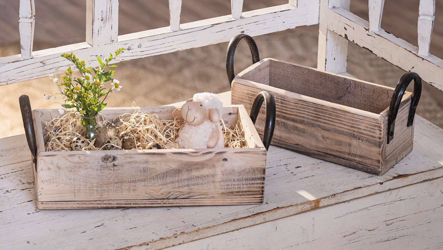 Dekoleidenschaft Blumenkasten Holzkiste "Rustikal" geflammt & gekalkt, Aufbewahrungsbox Pflanzkasten (2 St., im Set), Aufbewahrungskiste, Pflanzgefäß