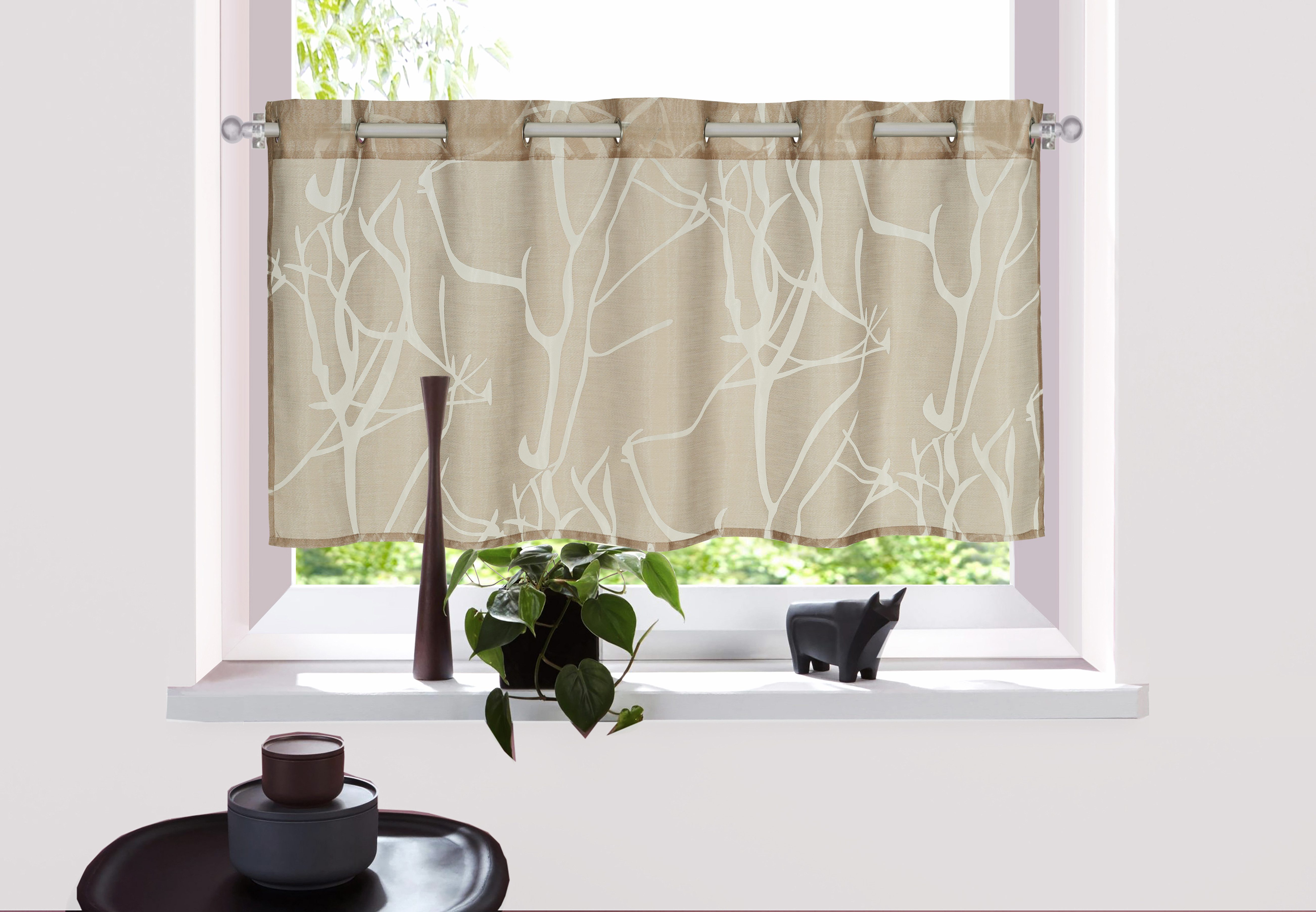OTTO home Scheibengardine Anna (1 St), Ösen, halbtransparent, Ausbrenner, Viskose & Polyester, Äste-Motiv