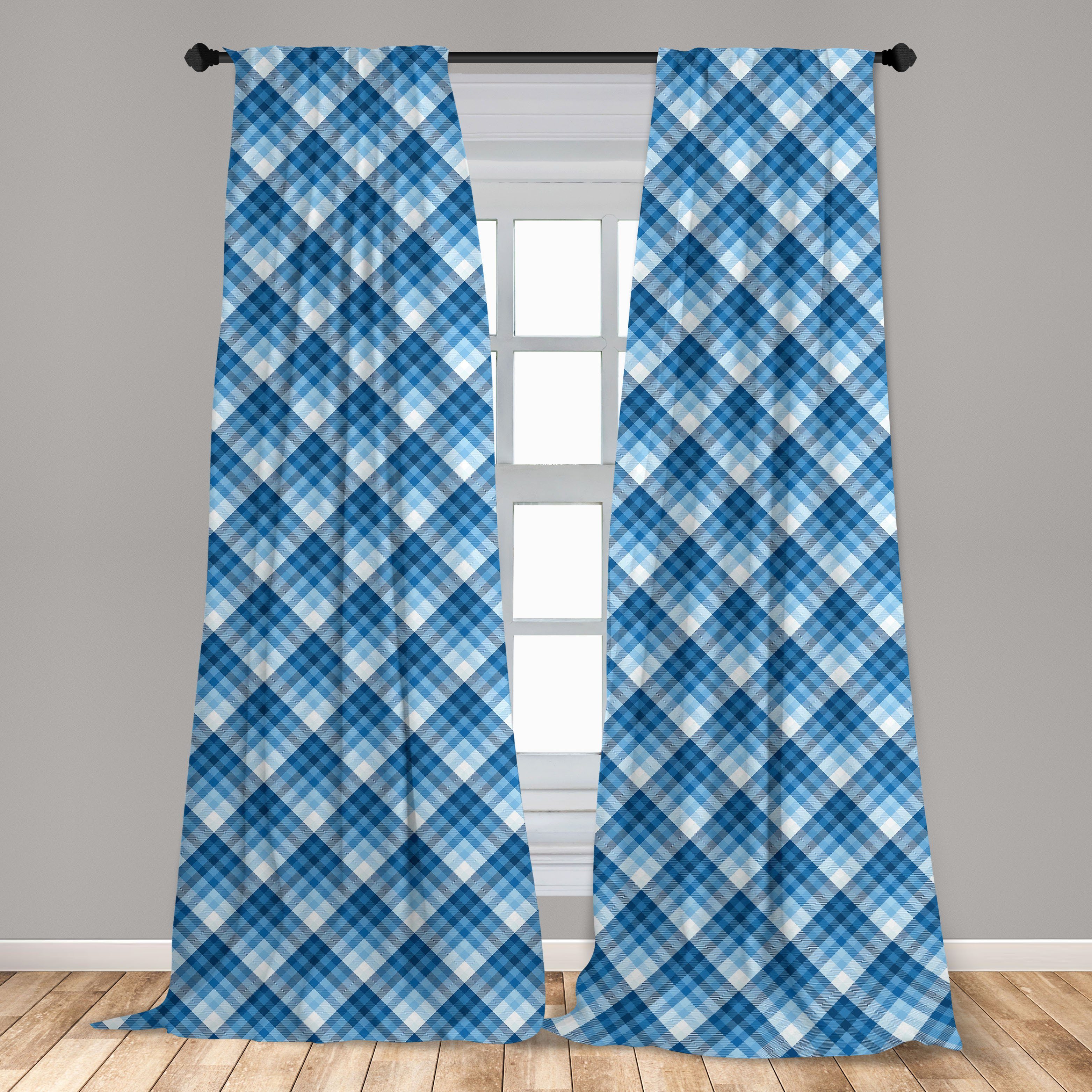 Gardine Vorhang für Wohnzimmer Schlafzimmer Abakuhaus, diagonale Marine-Plaid Dekor, Linien Abstrakte Microfaser