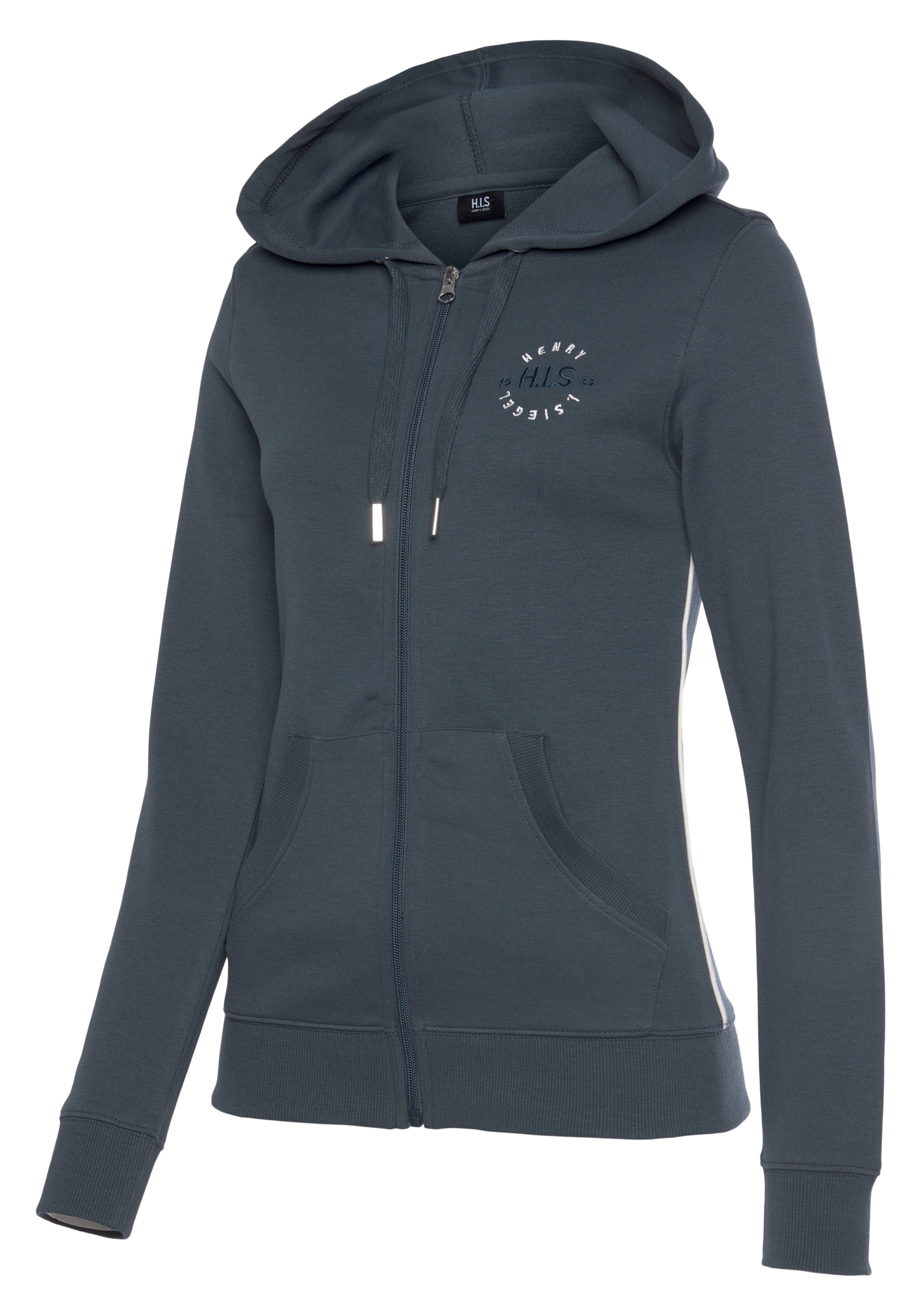 H.I.S Kapuzensweatjacke mit seitlichem Piping und kleiner Markenstickerei, Loungewear
