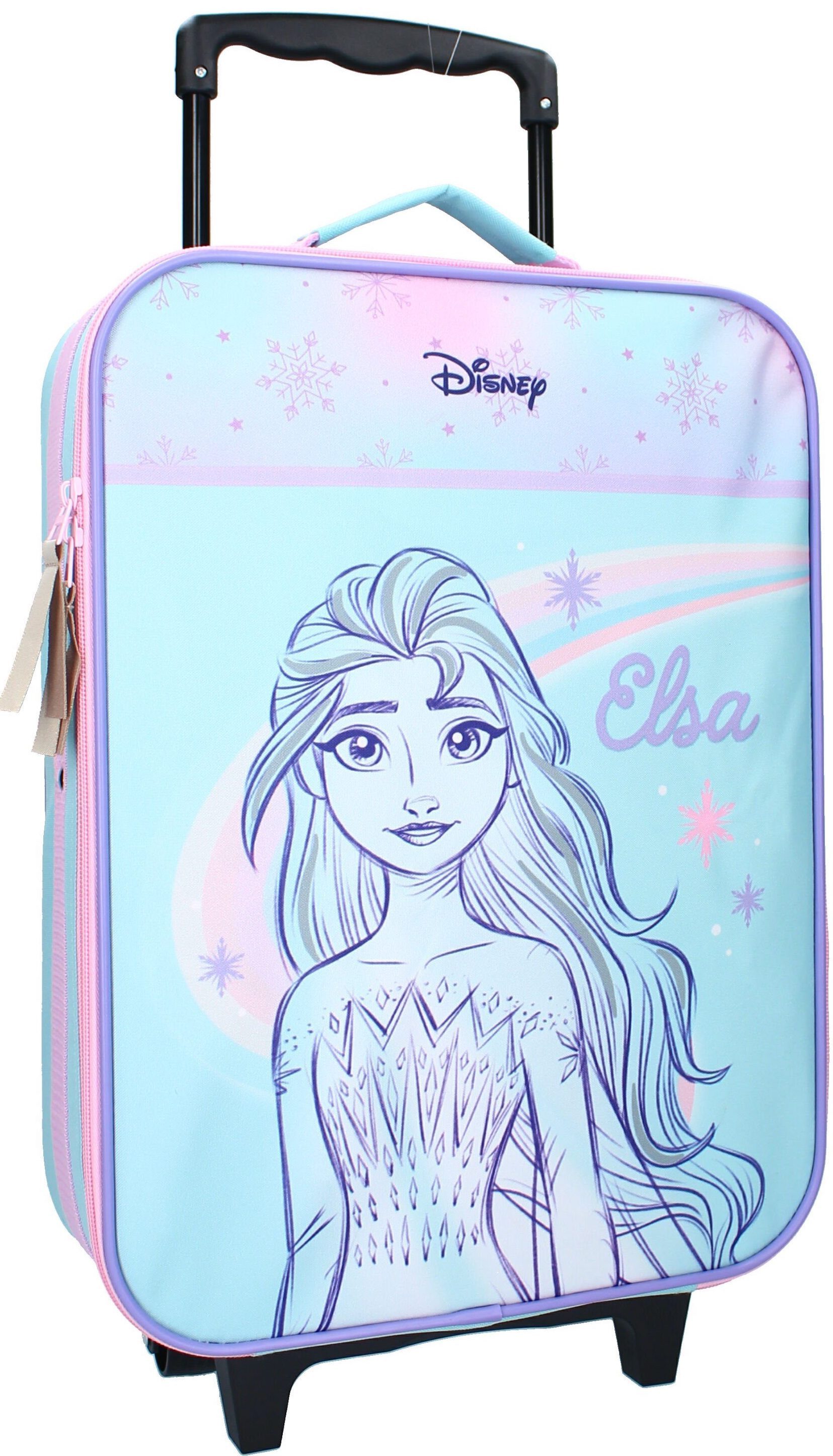 Disney Frozen Kinderkoffer Eiskönigin Elsa Trolley Koffer Kindertrolley Trolly Kinder Mädchen, 2 Rollen, Innenmaß: 40x30x10cm (12 Liter), Gesamtmaße: 47x31x13cm (Griff: 76cm)