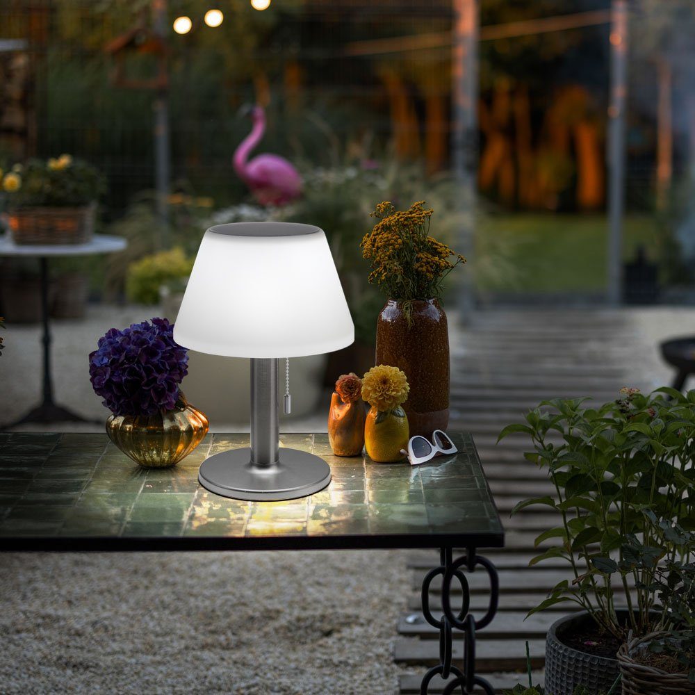 etc-shop Leuchtmittel Tischlampe Solarlampe Akku Außen-Tischleuchte, Gartenleuchte, Warmweiß, inklusive, weiß Außenbereich
