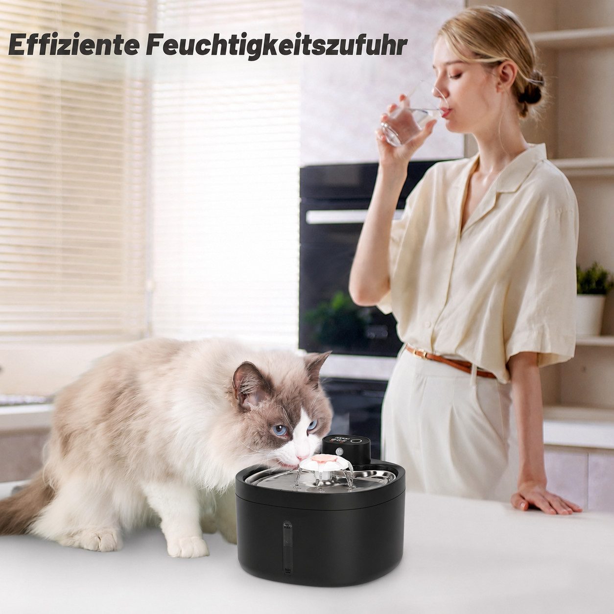 ibettertec Tier-Wasserspender Katzenbrunnen, Katzenbrunnen Edelstahl, Flüsterleiser Katzenbrunnen, automatische Tiererkennung, einfache Reinigung, geräuscharm