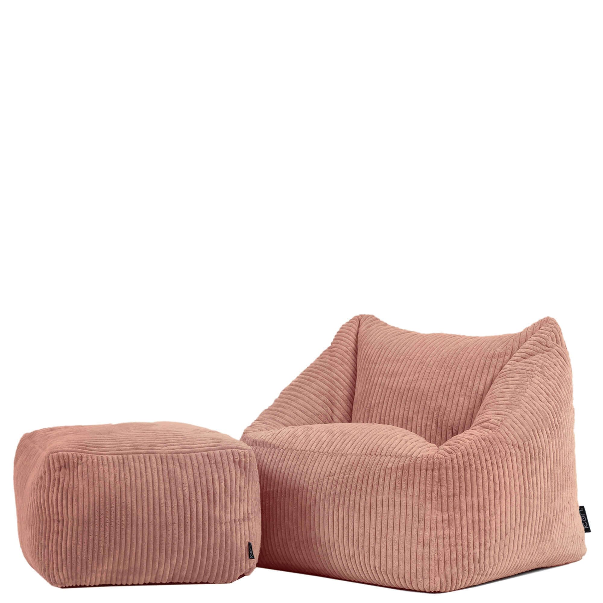icon Sitzsack Kinder aus Cord flauschig mit Hocker „Natalia“ (Spar-Set, 1 x Sitzsack, 1 x Hocker), 55x44cm, Made in Germany, für Kinderzimmer von ICON