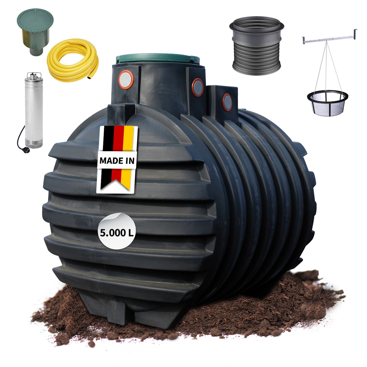 4rain Regenwassertank MONO Erdtank-Komplettset 5000 Liter, 5000 l