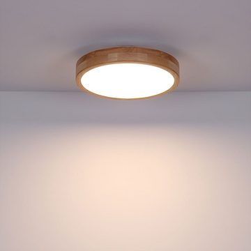 etc-shop LED Deckenleuchte, LED Decken Leuchte dimmbar Holz Optik Tageslicht Lampe