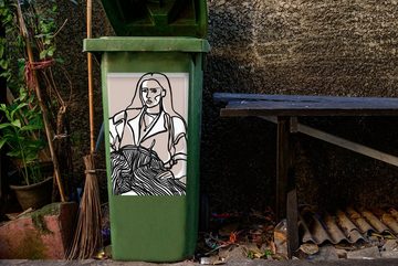 MuchoWow Wandsticker Porträt - Frau - Strichzeichnung - Pastell (1 St), Mülleimer-aufkleber, Mülltonne, Sticker, Container, Abfalbehälter